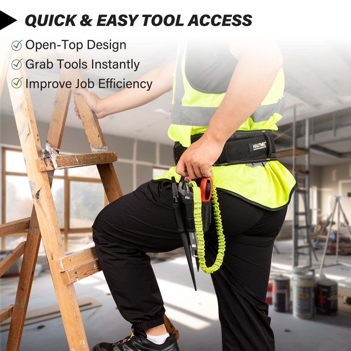 HAUTMEC Small Tool Pouch Bag with Belt Clip, 4-in-1 Tool Holster, Heavy Duty 1680D Oxford Fabric, Fits Up to 2-3/4" Belts, Quick Access Wrench & Screwdriver Holder – HTTBH25030