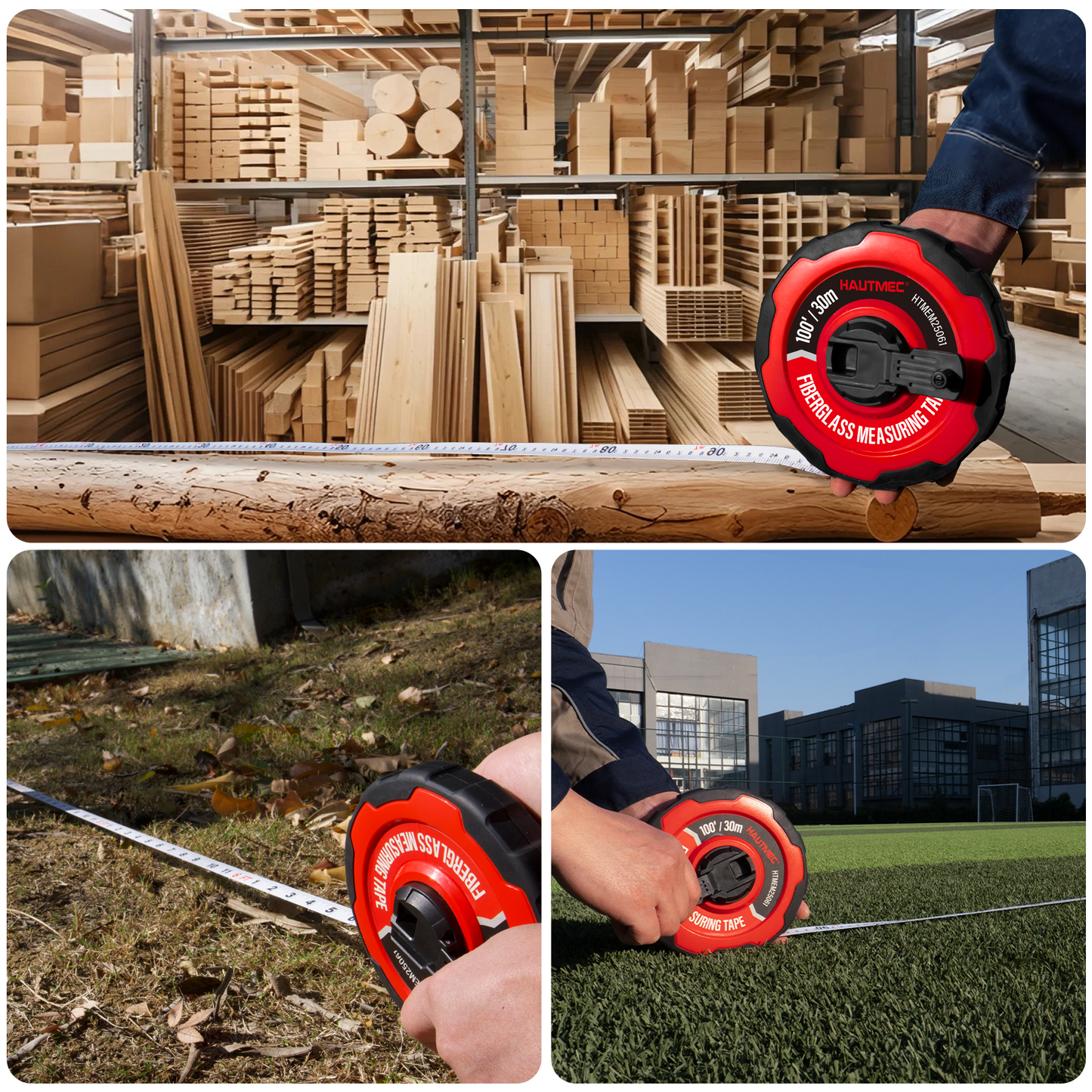 HAUTMEC Measuring Tape Long 100ft/30m Tape Measure Flexible Pvc Fiberglass Dual Inch/Metric, 3:1 Gear Ratio Speed Closed Reel Measure Tape,For Land Yard Distance Measurement, And Construction HTMEM25061