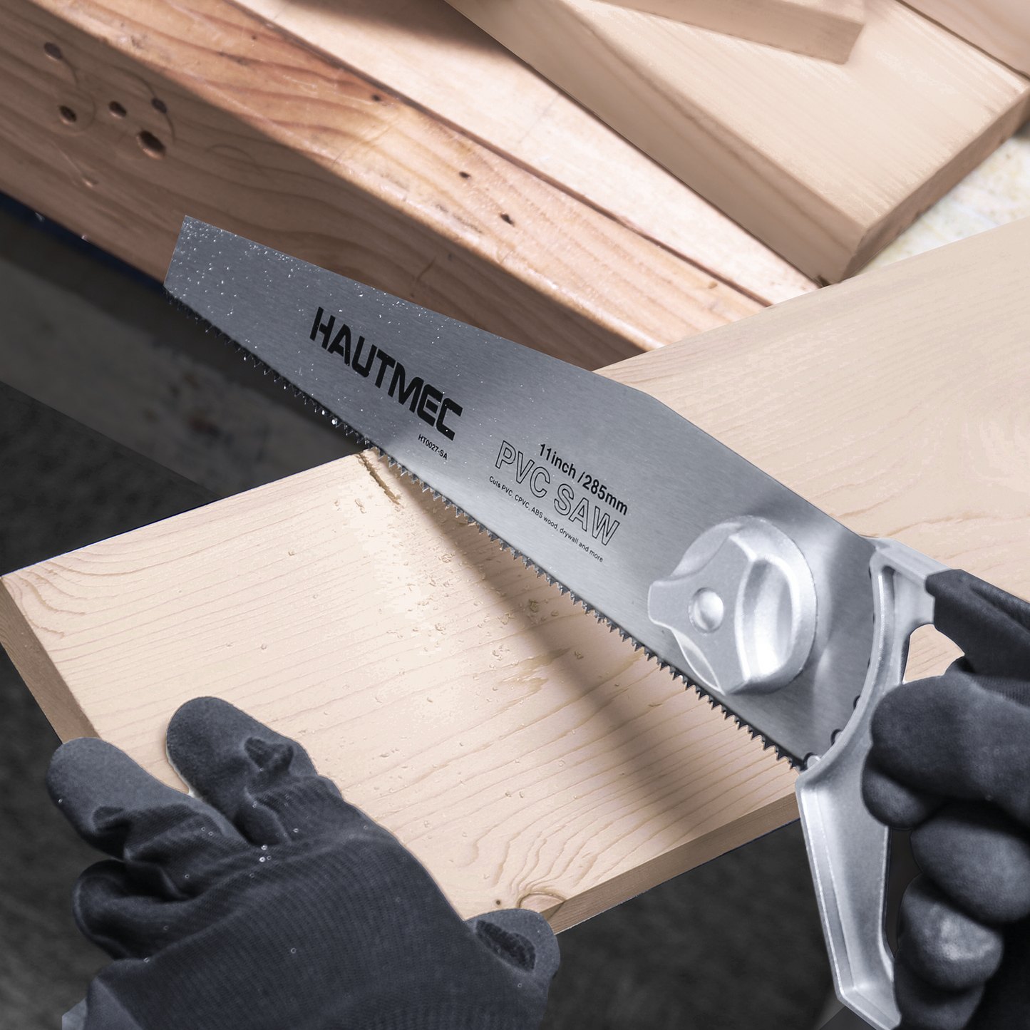 HAUTMEC Heavy Duty 11-Inch PVC/ABS Pipe Saw And General Purpose Hand saw, Adjustable Cutting Angle, For Cutting Pipe In Tight Spaces, for Trimming, Gardening, Wood, Drywall, And Plastic HT0027-SA