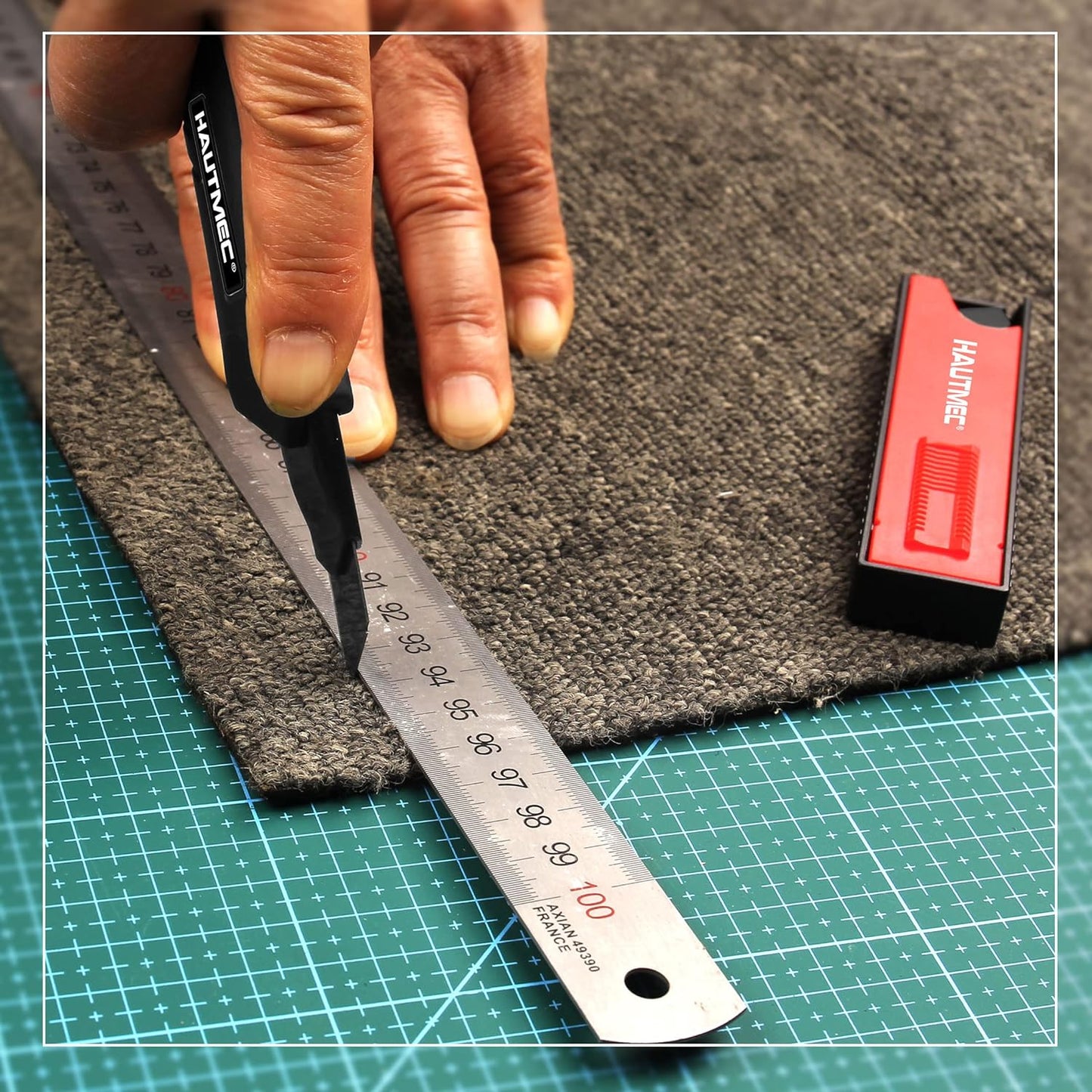 HAUTMEC 18mm Heavy Duty Utility Knife with Multi-Pick and 10pcs Blade set, Snap Off Ultra-Sharp Black Retractable Box Cutter, Ratchet & Soft-grip Cutter HT0249-KN