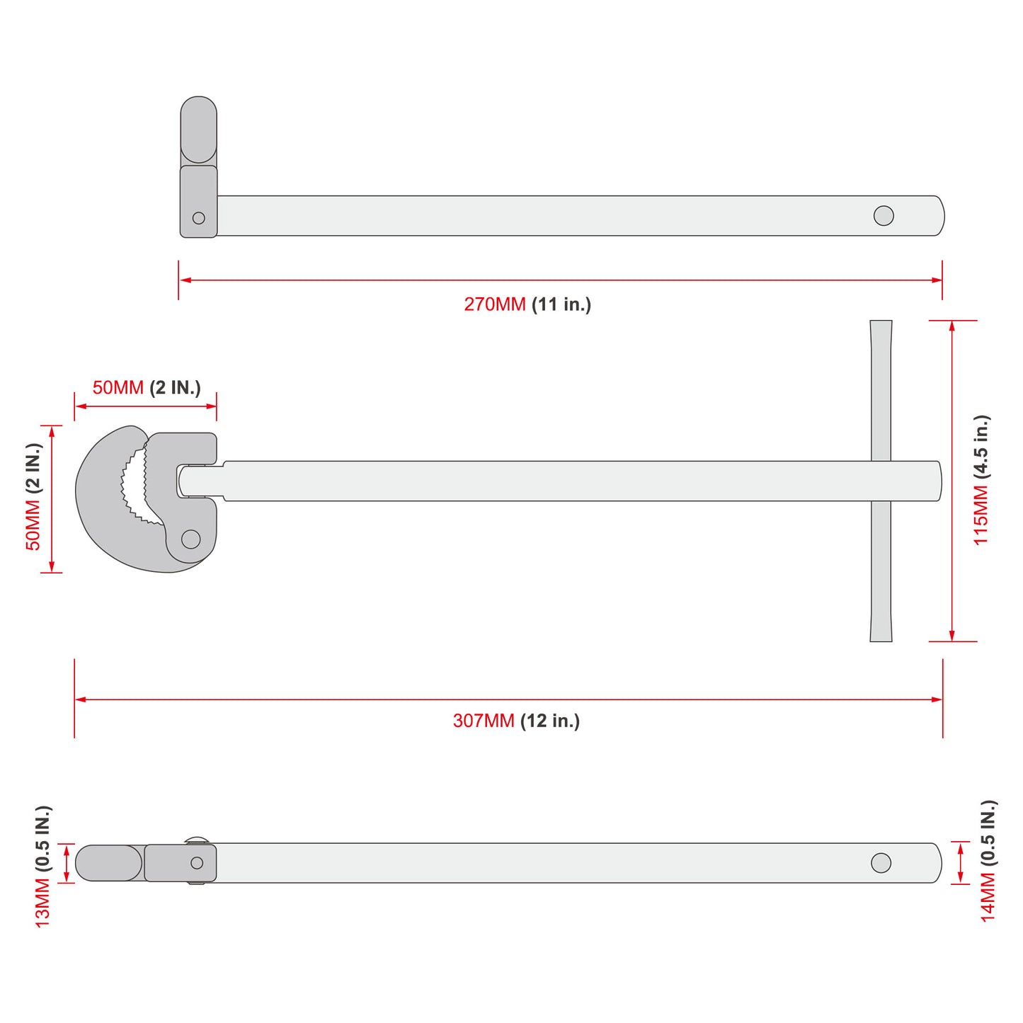 HAUTMEC 11 Inch Basin Wrench to Get into Tight Spaces with 3/8'' to 1-1/4'' Capacity for Faucet Hex Nuts Under Sink, PL0024