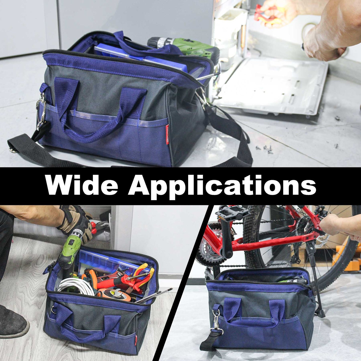 HAUTMEC Sturdy Waterproof Tool Bag 12 Inch, Multi-pocket Folding Tote Bag, Strengthened Base HT0074-TB