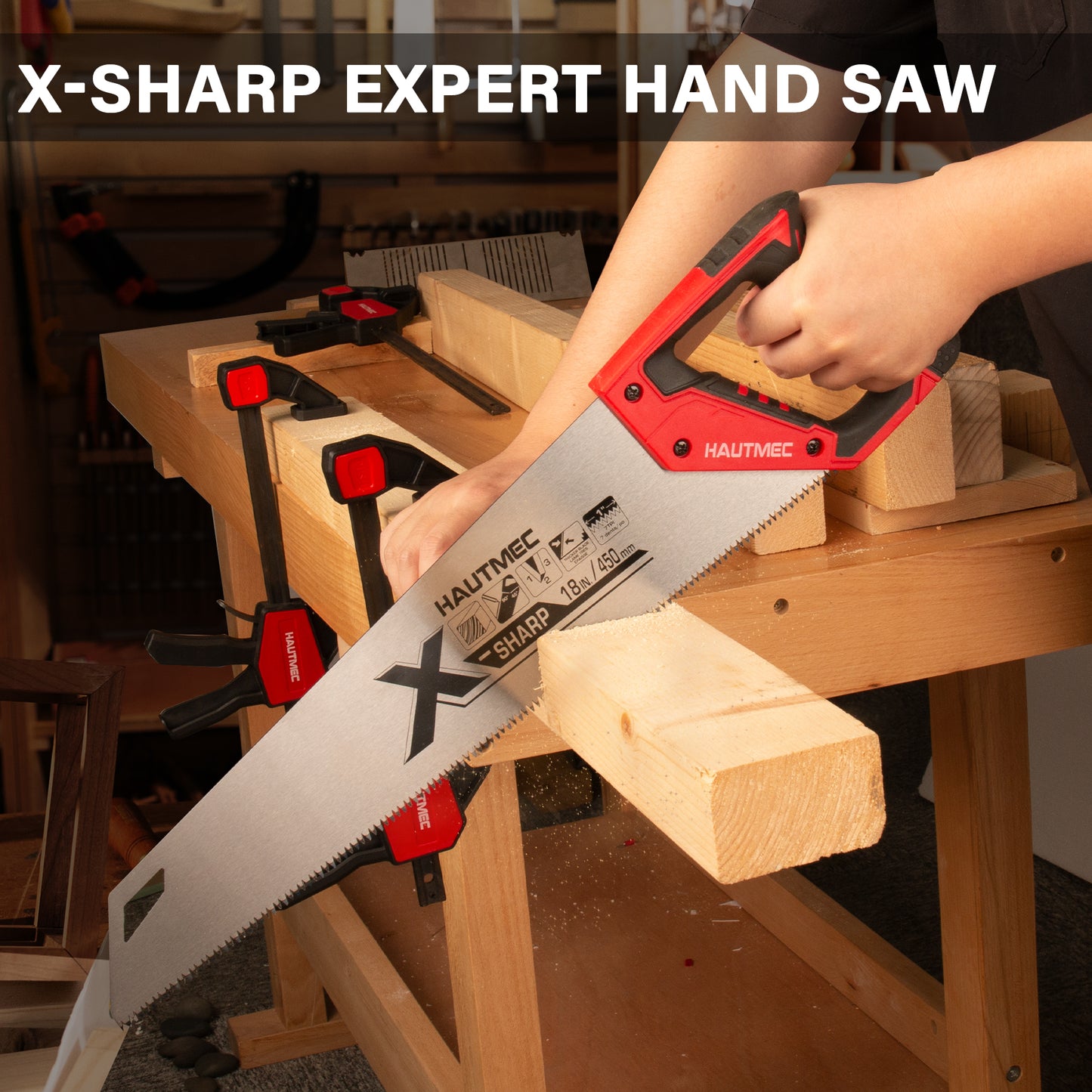 HAUTMEC X-Sharp 18 in. Universal Hand Saw - 7 TPI Universal Cuts Wood Saw - Professional Universal Saws for Wood, Laminate And Plastic - Ripcut And Crosscut Saw, HT0151-SA