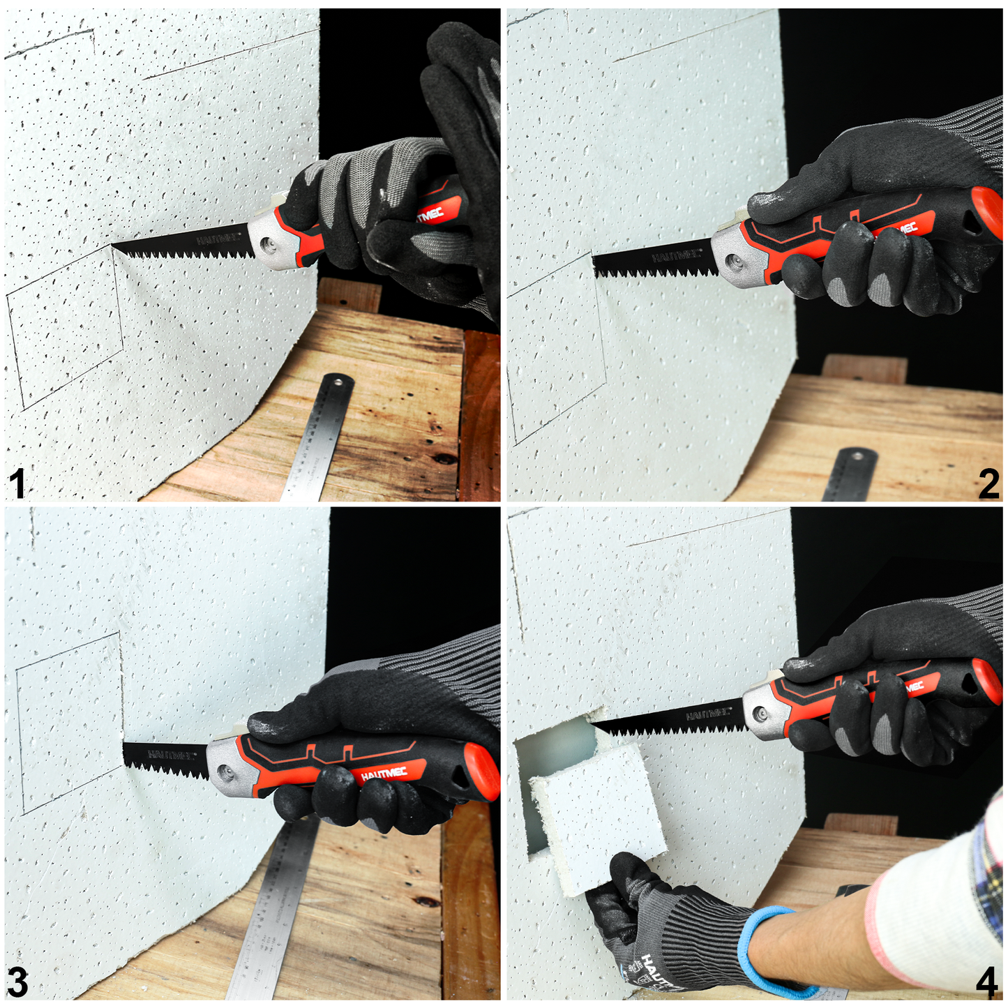 HAUTMEC 5" Folding Jab Saw/Drywall Saw/Keyhole Saw with Carbon Steel Blade, Sheetrock Saw with 7TPI Triple Sharpen Teeth, Compact Design with Holster, for Drywall, Wallboard, Plywood, PVC, HT0415