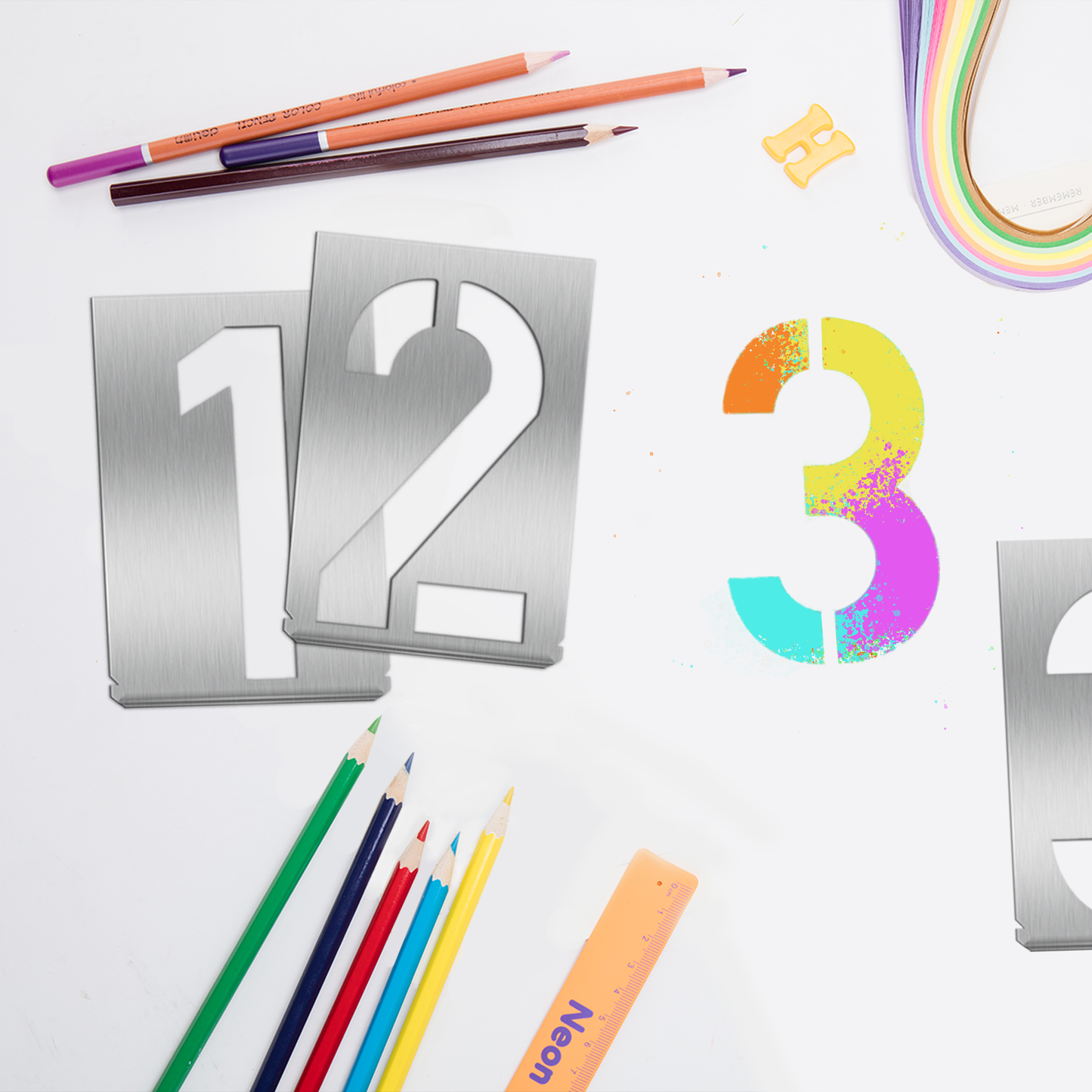 HAUTMEC Vintage Stainless Steel Numbers Stencils, 0 to 9 Stainless Steel Stencils & Holder, 10" (250mm) Numbers, Shop Stencil, Advertising Stencilling, Craft-Printing, Reusable HT0340