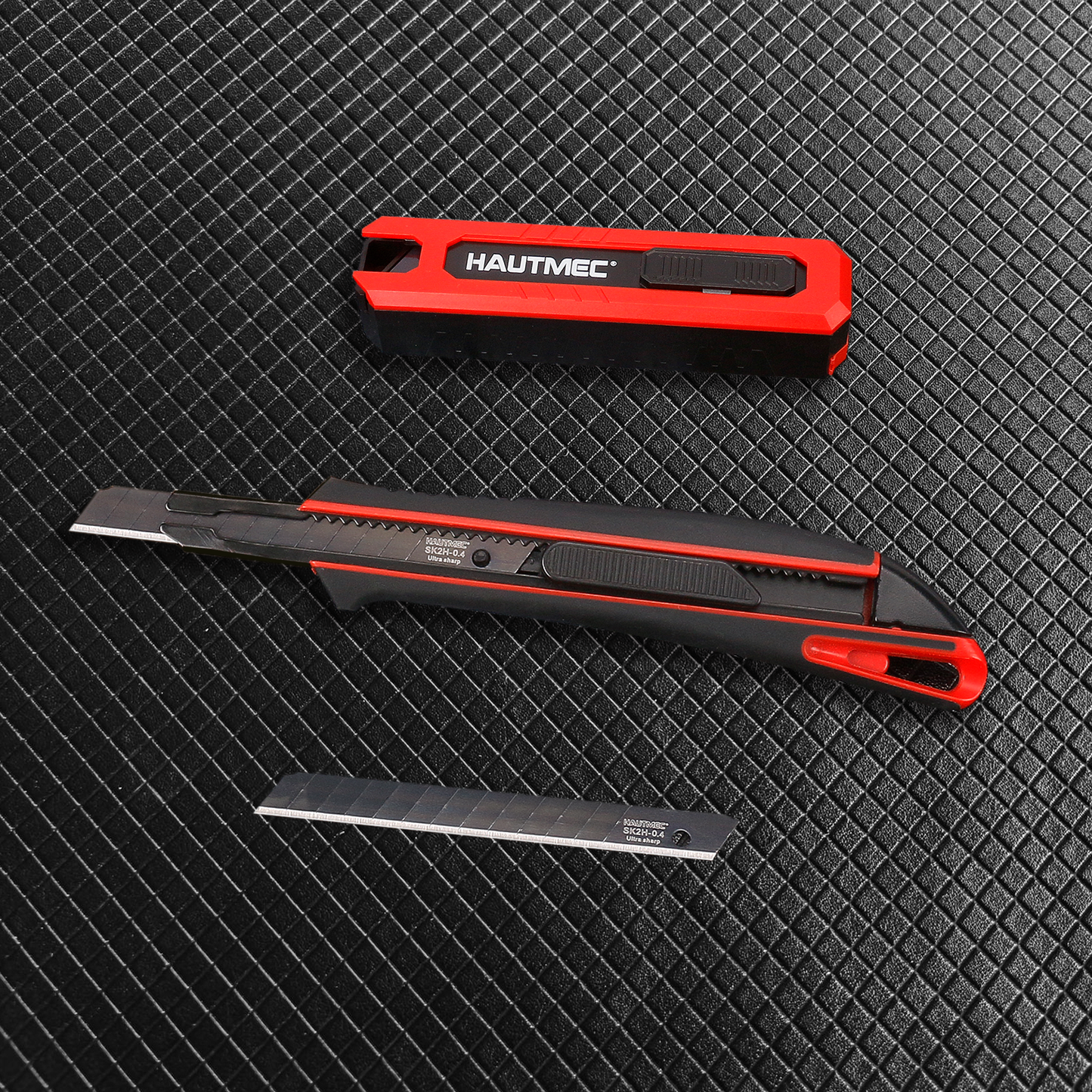 HAUTMEC 10PC 9mm Industrial Utility Knife Blades, SK2H Steel Box Cutter Replacement Rustproof Blades - for Warehouse/DIY/Light Maintenance Bottom Snap-Off & Recycling Box 25007