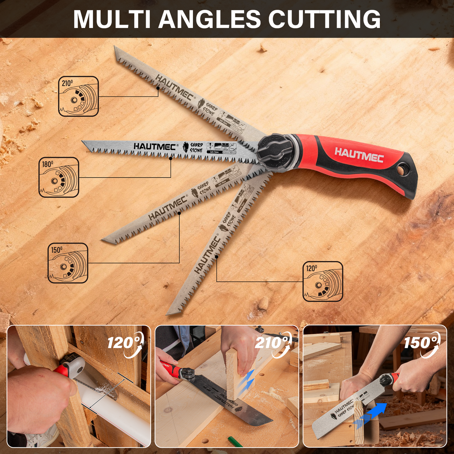 HAUTMEC 3-In-1 Japanese Pull Saw, Replaceable Blade Handsaw with 4-Angle Cutting, Pro Woodworking Cutting Tool (9.5-Inch 17TPI Fine-Cut, 9-Inch 9TPI Quick Cut, 6.5-Inch 6TPI Jab Saw) – HTHDM25050