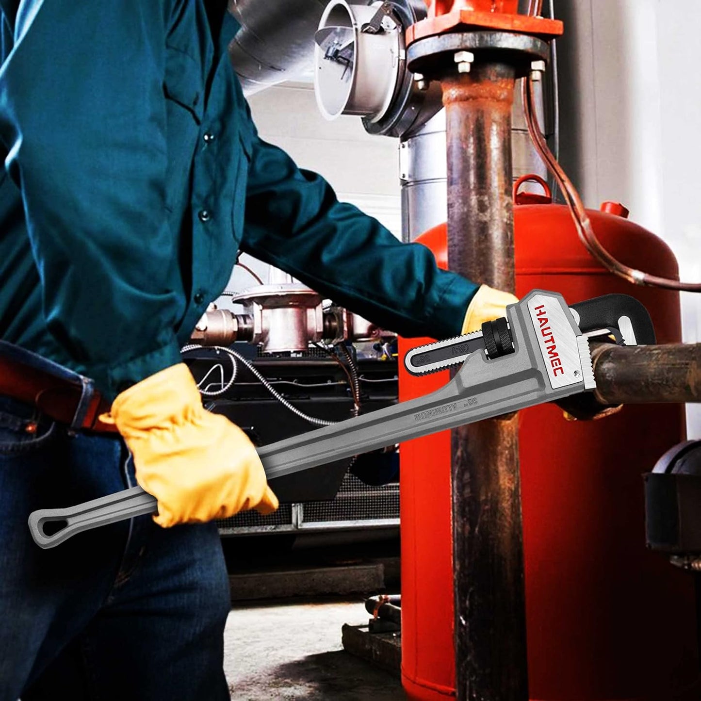 HAUTMEC 36 Inch Aluminum Straight Pipe Wrench, Heavy Duty Adjustable Plumbing Wrench, 4" Jaw Capacity, for Pipes, Tees, Ball Valves and Other Objects HT0188-PW