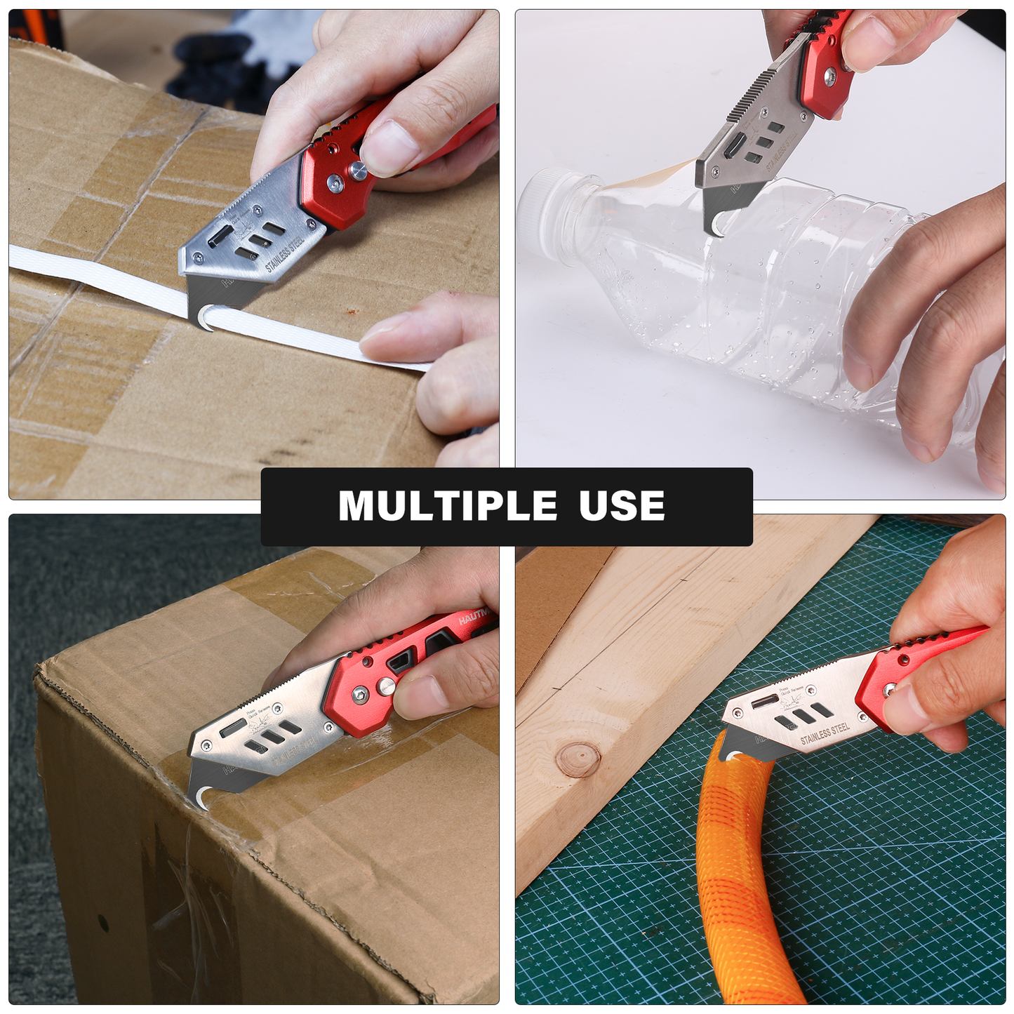 HAUTMEC Utility Knife Hook Blades, 10-Pack SK2H Steel Razor Blades with Innovative Safety Dispenser, Standard Size Replacement Blade for Heavy-duty Material Cutting – HTUBH25010