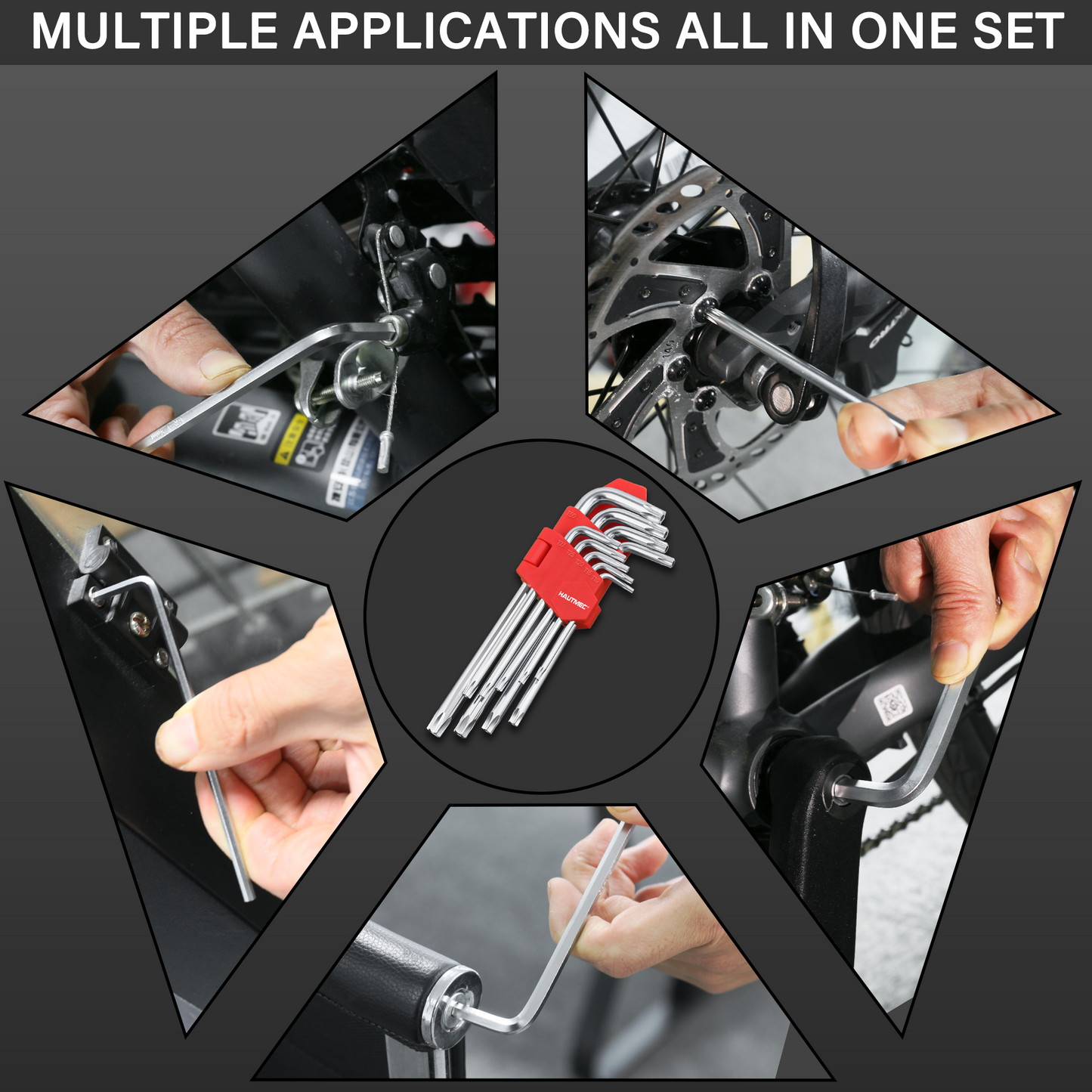 HAUTMEC Star Key Wrench Set, 9-Piece Torx Star Wrenches- Chrome Vanadium Steel and Drilled tips for Tamper Resistant Fasteners, HT0222-SS