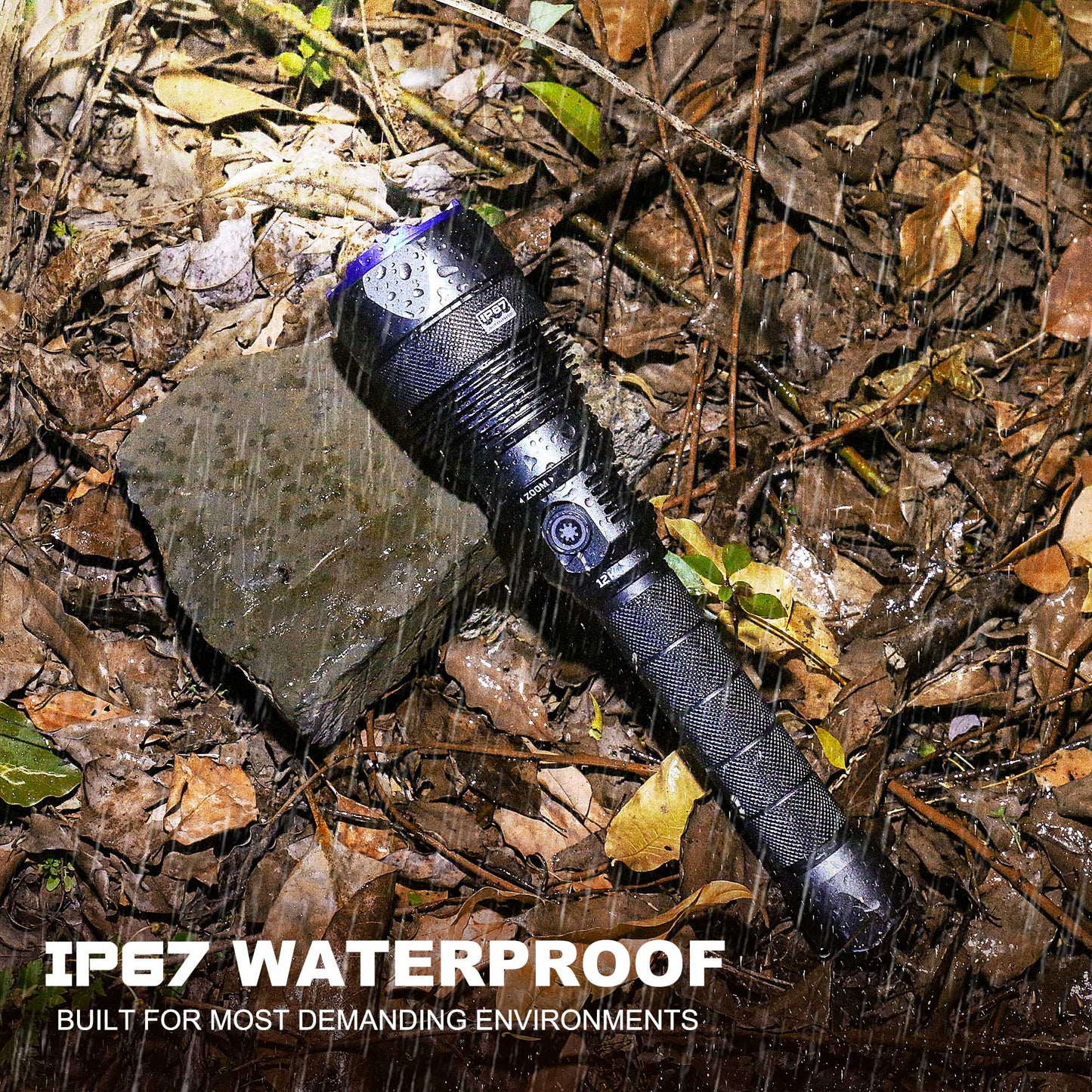 HAUTMEC Rechargeable Flashlights 12000 High Lumens Flashlight, 5 Light Modes Bright Flashlight, 2X Zoom, IP67 Waterproof & Impact-Resistant, and Power Bank, for Emergencies, Hunting, Camping, Hiking, HT0386