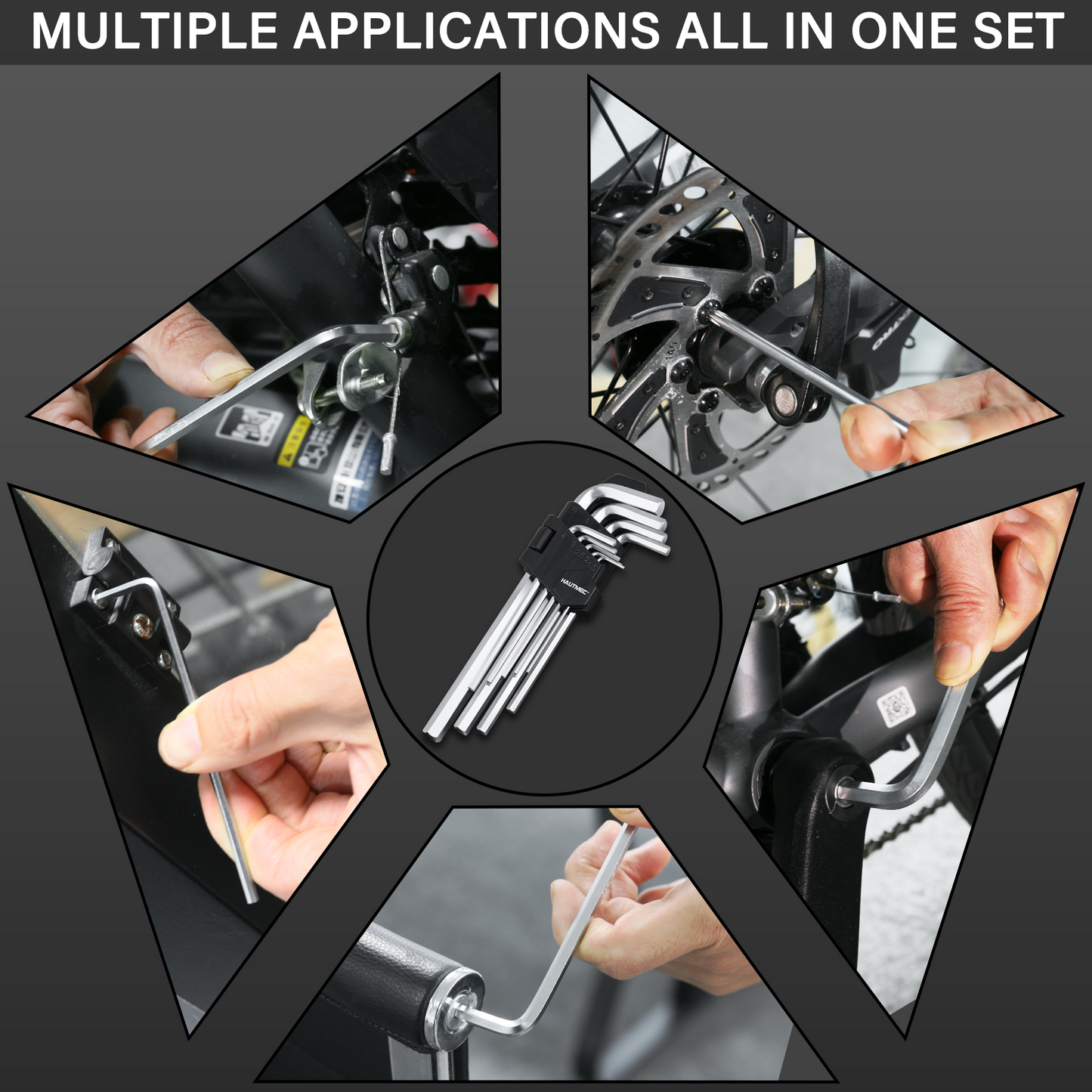 HAUTMEC 9-Piece Hex Key Allen Wrench Set, L Shape Metric Assortment, Chrome Vanadium Steel, Precise and Chamfered Tips, 1.5-10 mm, HT0221-SS