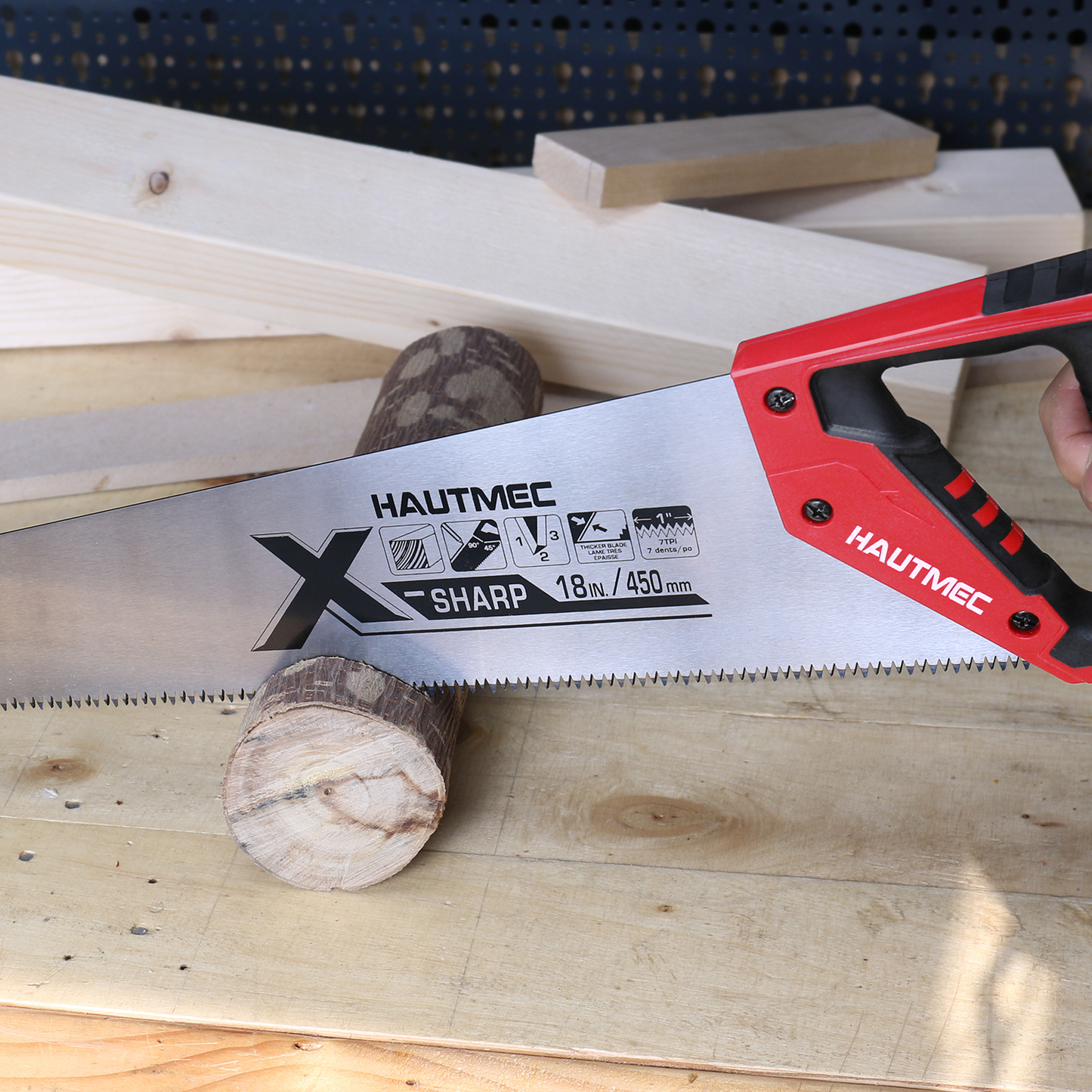 HAUTMEC X-Sharp 18 in. Universal Hand Saw - 7 TPI Universal Cuts Wood Saw - Professional Universal Saws for Wood, Laminate And Plastic - Ripcut And Crosscut Saw, HT0151-SA
