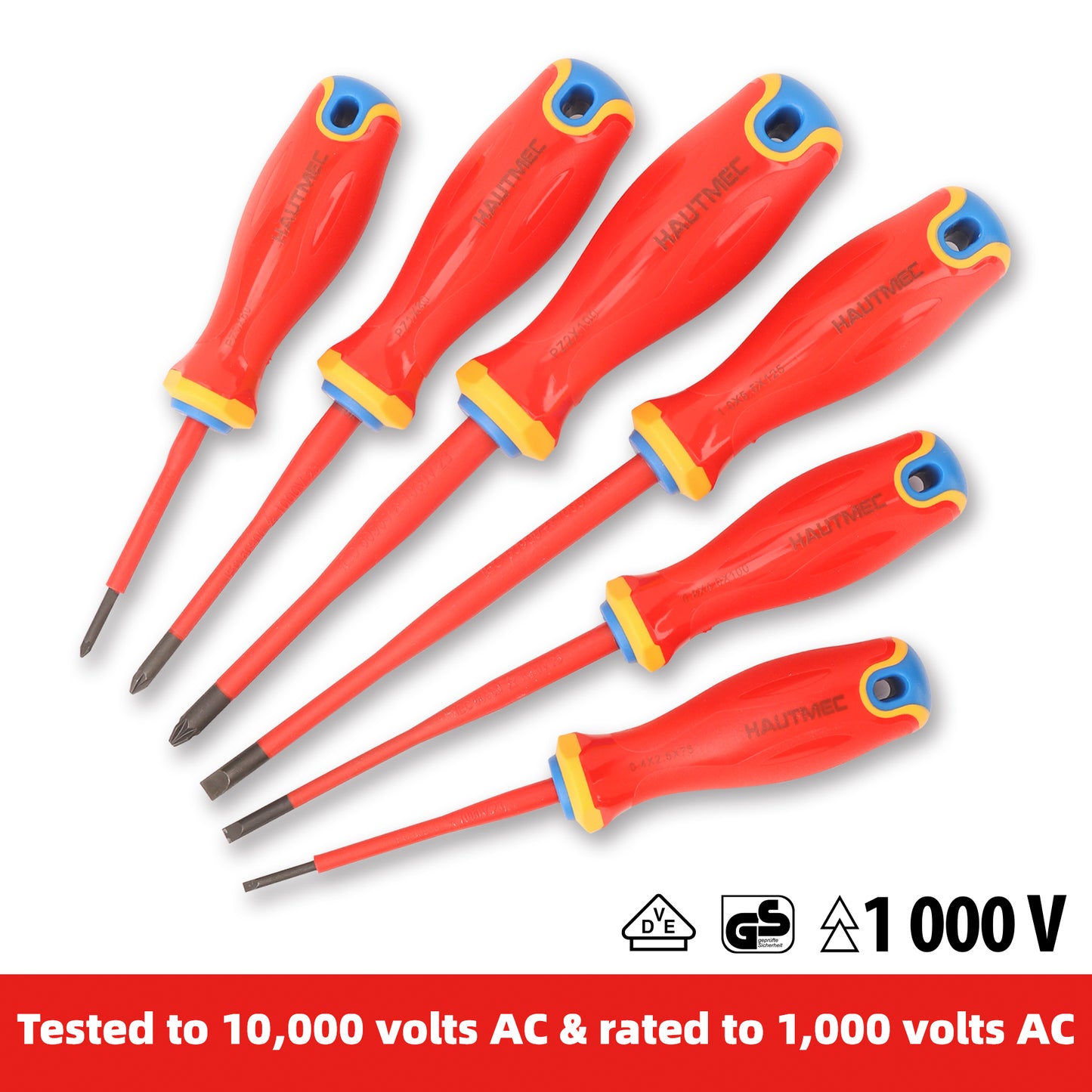 HAUTMEC 1000V 6Piece VDE Insulated Screwdrivers Set with Forged S2 Shanks, Magnetic Tips, Tri-Material Cushion Grip, Professional Electrician Screwdriver Kit, HT0331