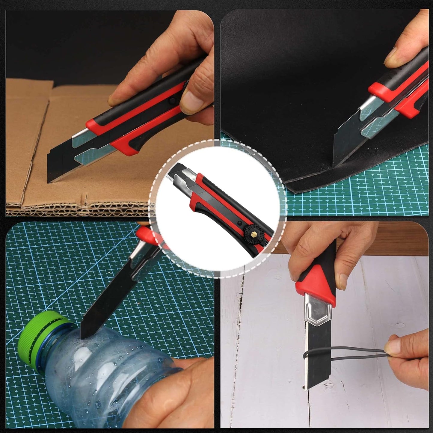 HAUTMEC 25mm Extra Heavy-Duty Utility Knife with 10pcs Blade set, Multi-Purpose Snap-off Box Cutter, Ratchet-lock Mechanism, Reinforced Fiberglass Handle HT0251-KN