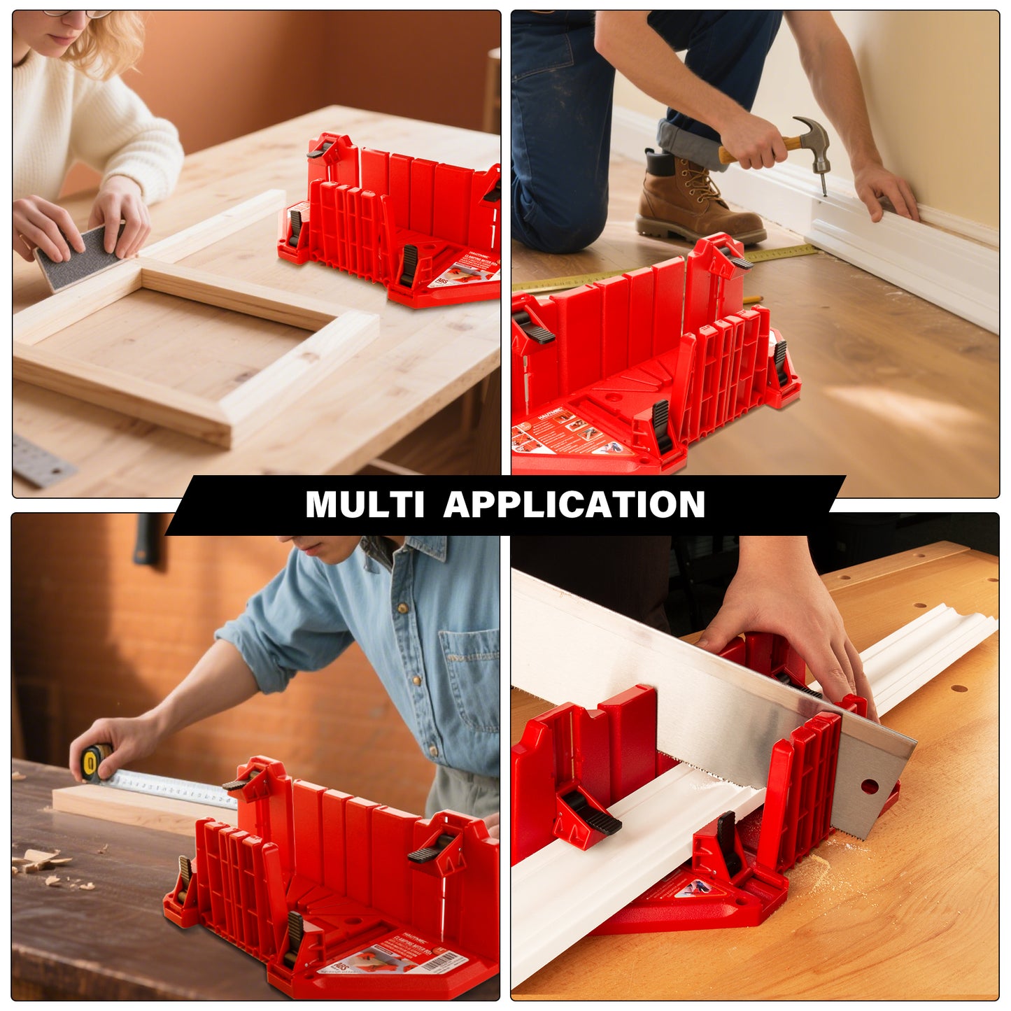 HAUTMEC 14 Inch Clamping Miter Box with Adjustable Jaw & 4 Anti-Slip Clamps, Heavy Duty ABS Mitre Saw Box with 22.5°, 45°, 90° Cutting Angles for Woodworking, Trim, Frames, DIY Projects – HTHDM25036