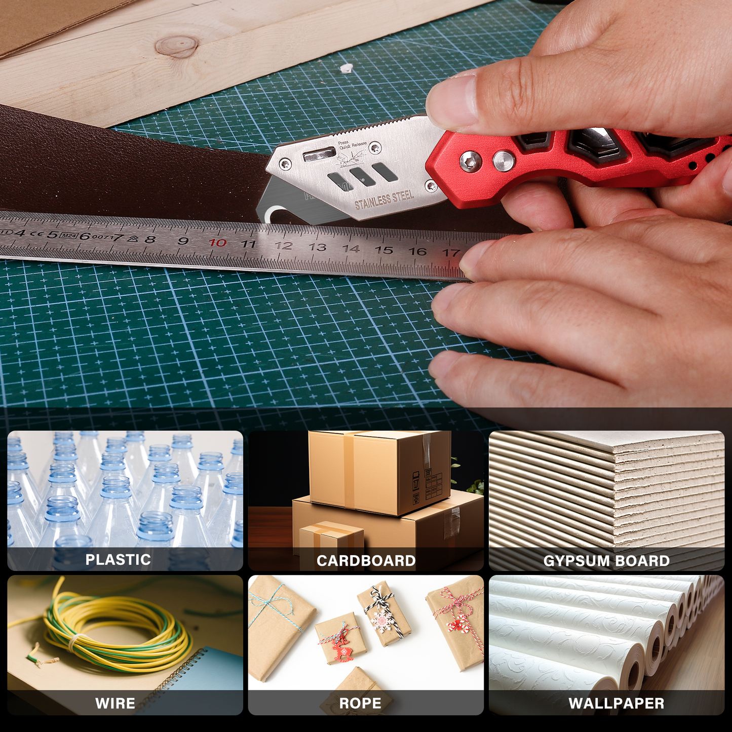 HAUTMEC Utility Knife Hook Blades, 10-Pack SK2H Steel Razor Blades with Innovative Safety Dispenser, Standard Size Replacement Blade for Heavy-duty Material Cutting – HTUBH25010