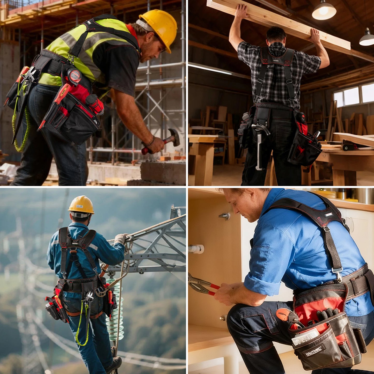 HAUTMEC Professional Tool Belt with Suspenders, 19 Pockets, Heavy-Duty 1680D Work Belt with Adjustable Padded Waist & Shoulder Support, Phone Pouch, Hammer & Tape Holder – HT0400
