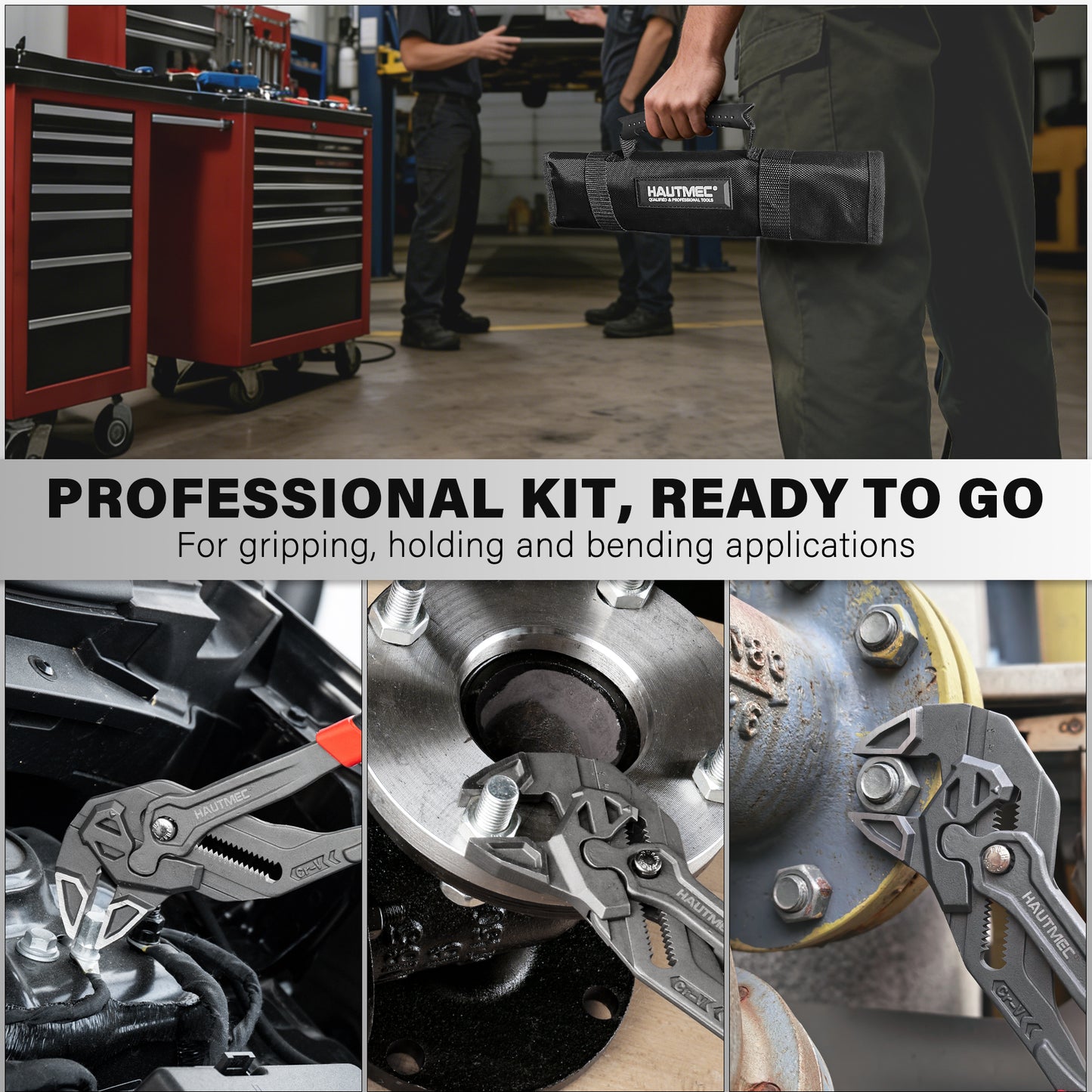 HAUTMEC 3PCS Adjustable Pliers Wrench Sets (7 10 12"), Smooth Jaw Parallel Pliers, Heat-Treated CR-V Steel & Phosphated Rust-Resistant, SAE/Metric Scale, Storage Belt Pouch for Professional & DIY HTAWH25026