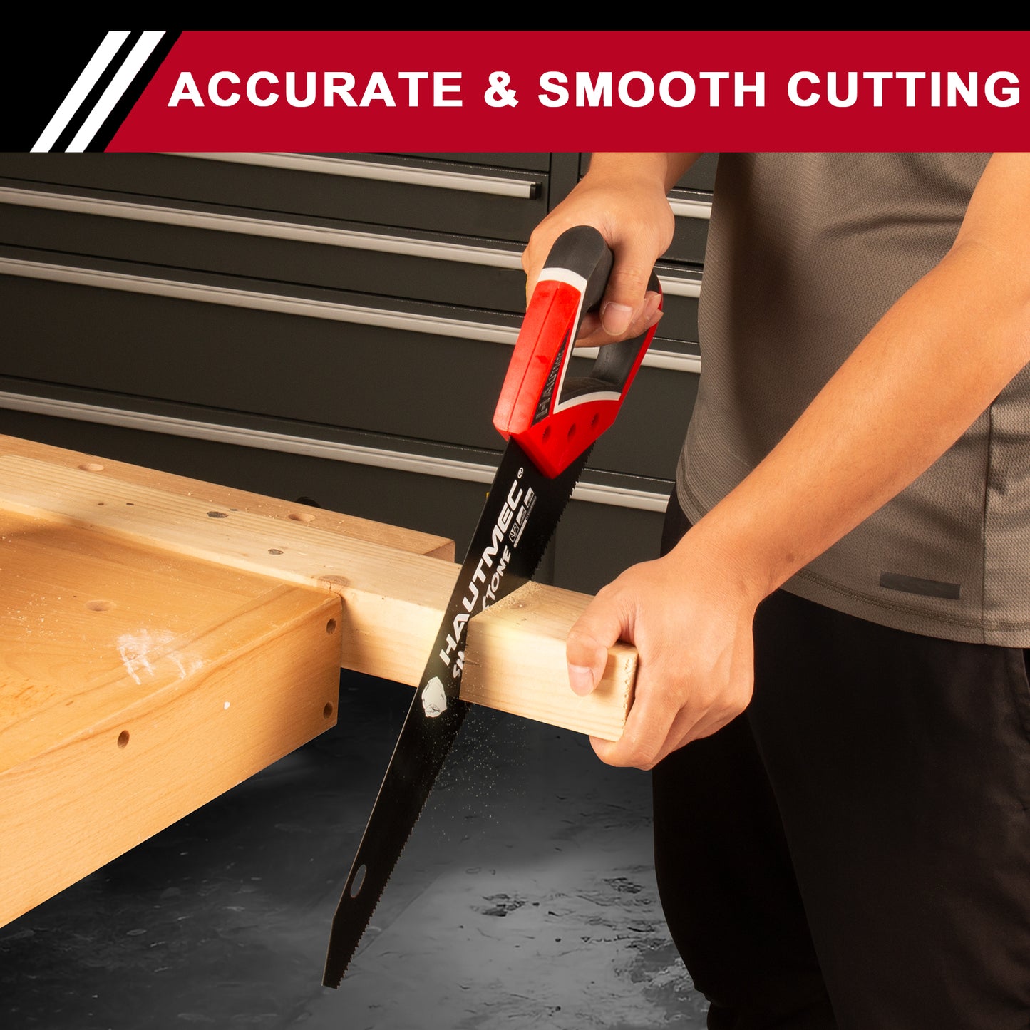 HAUTMEC 14" Expert Hand Saw for Accurate, Clean & Labor-Saving Cutting, 11 TPI Fine-Cut Handsaw with SK5 Rust-Resistant Blade, Triple Ground Teeth, Ergonomic Non-Slip Handle for Wood, PVC – HT0301