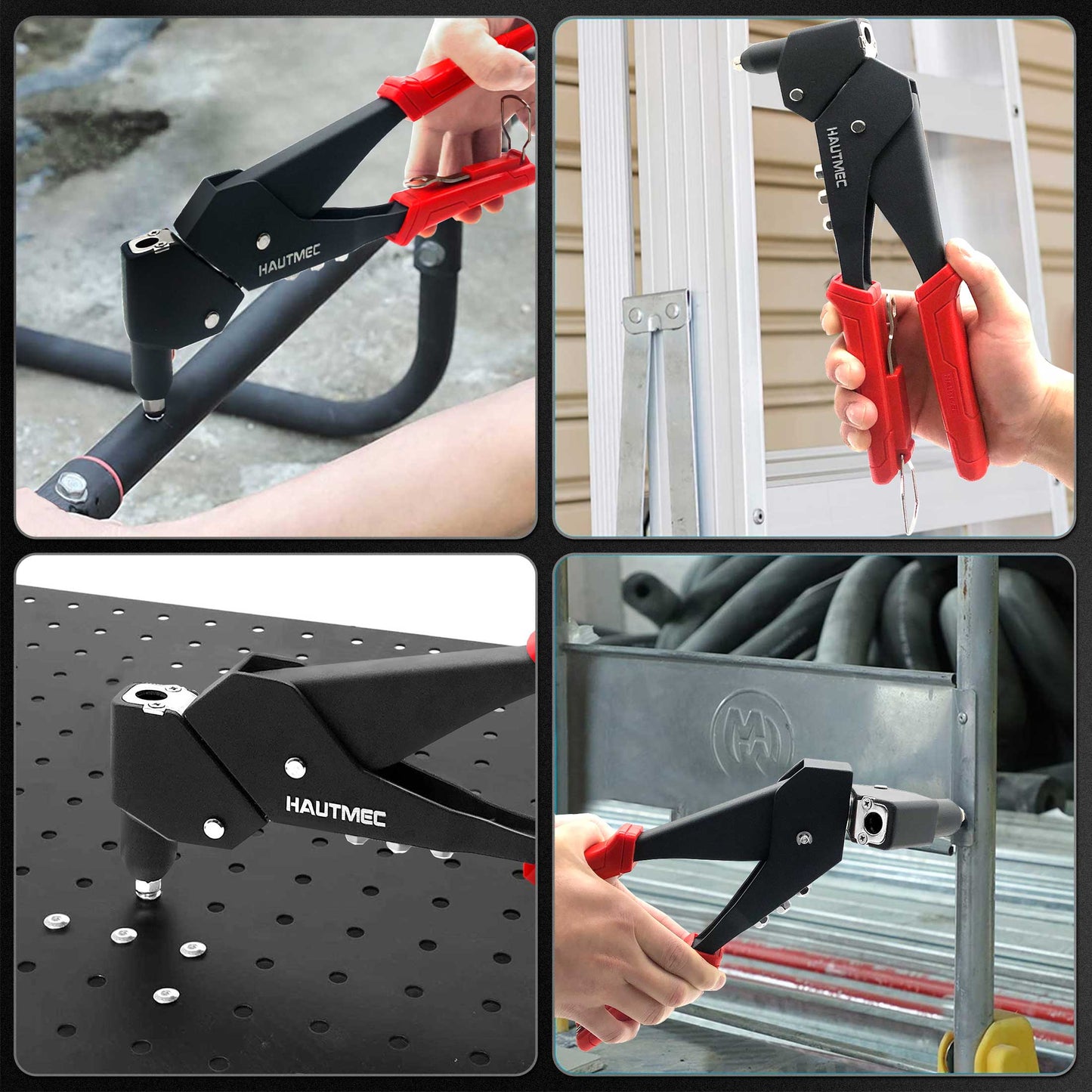 HAUTMEC Pop Rivet Gun,360° Swivel Head Hand Rivet Tool with 4 Manual Interchangeable Rivet Heads HT0128-HR