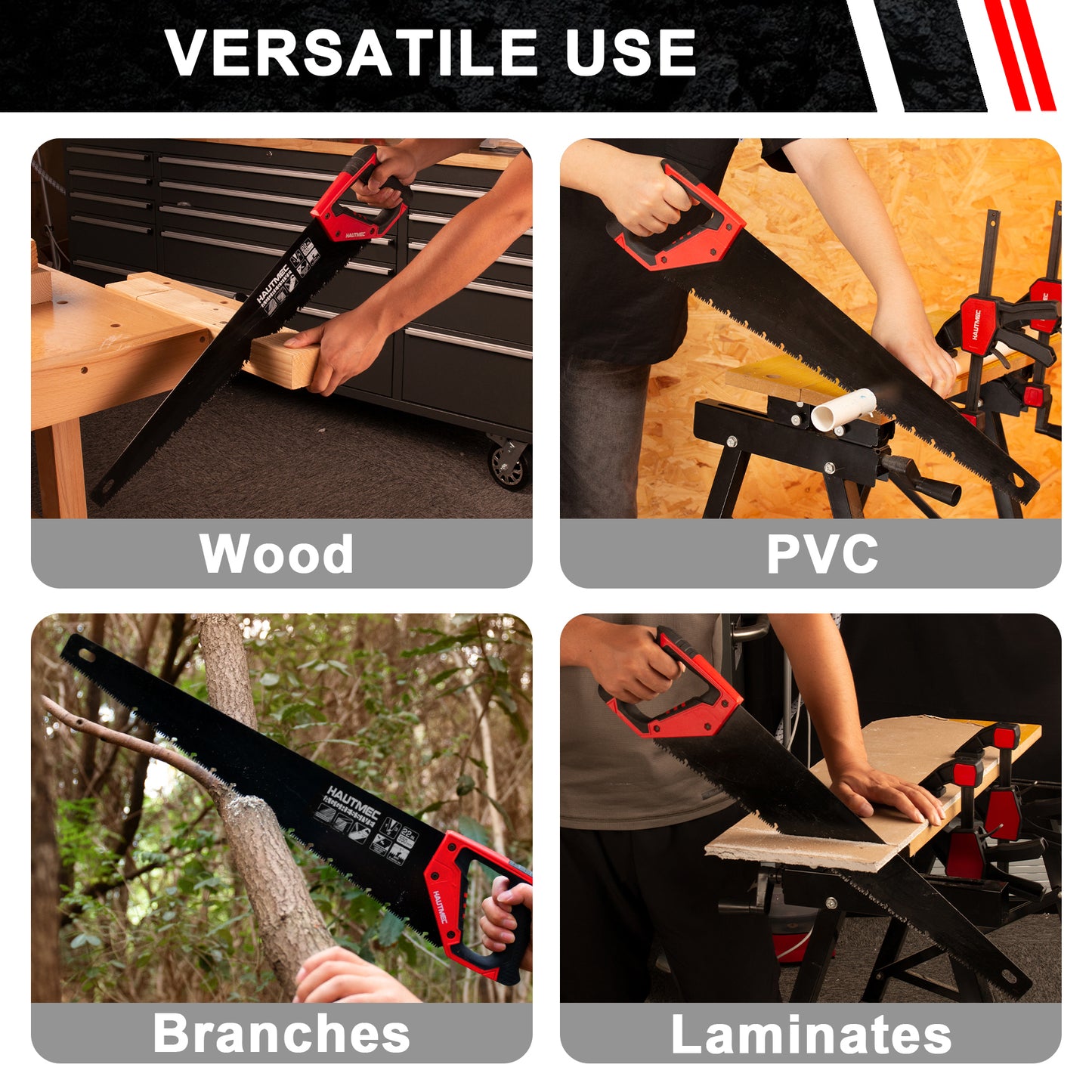 HAUTMEC 22-Inch Aggressive Hand Saw, Ergonomical Handle, Rust-proof Wood Saw With Chip Removal Design, for Heavy Duty Sawing, Trimming, Gardening of Wood, Drywall, Laminate And Plastic HT0026-SA