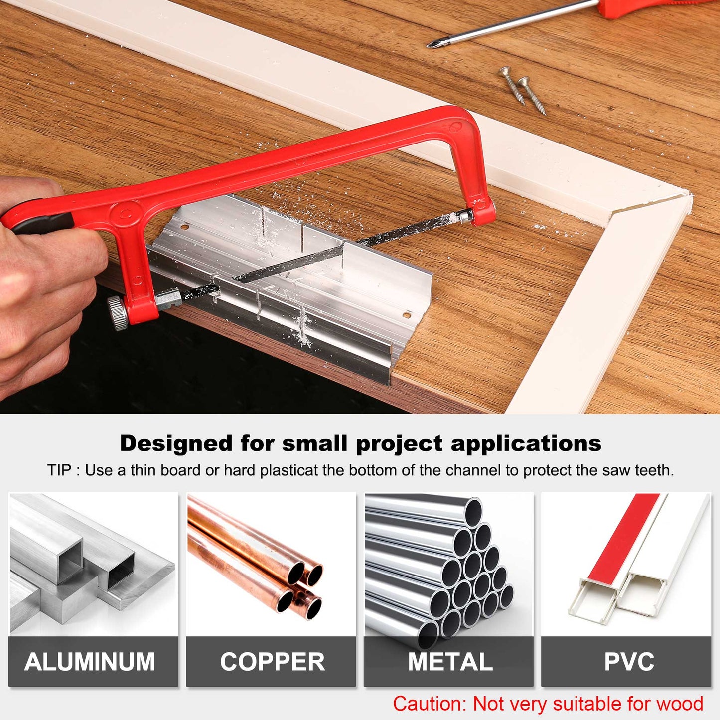 HAUTMEC 6inch Junior Hacksaw & Mitre Block Set Adjustable Angle Cutting Corner Saw with 5 Extra High-Carbon Steel Bi-Metal Blades HT0262-SA