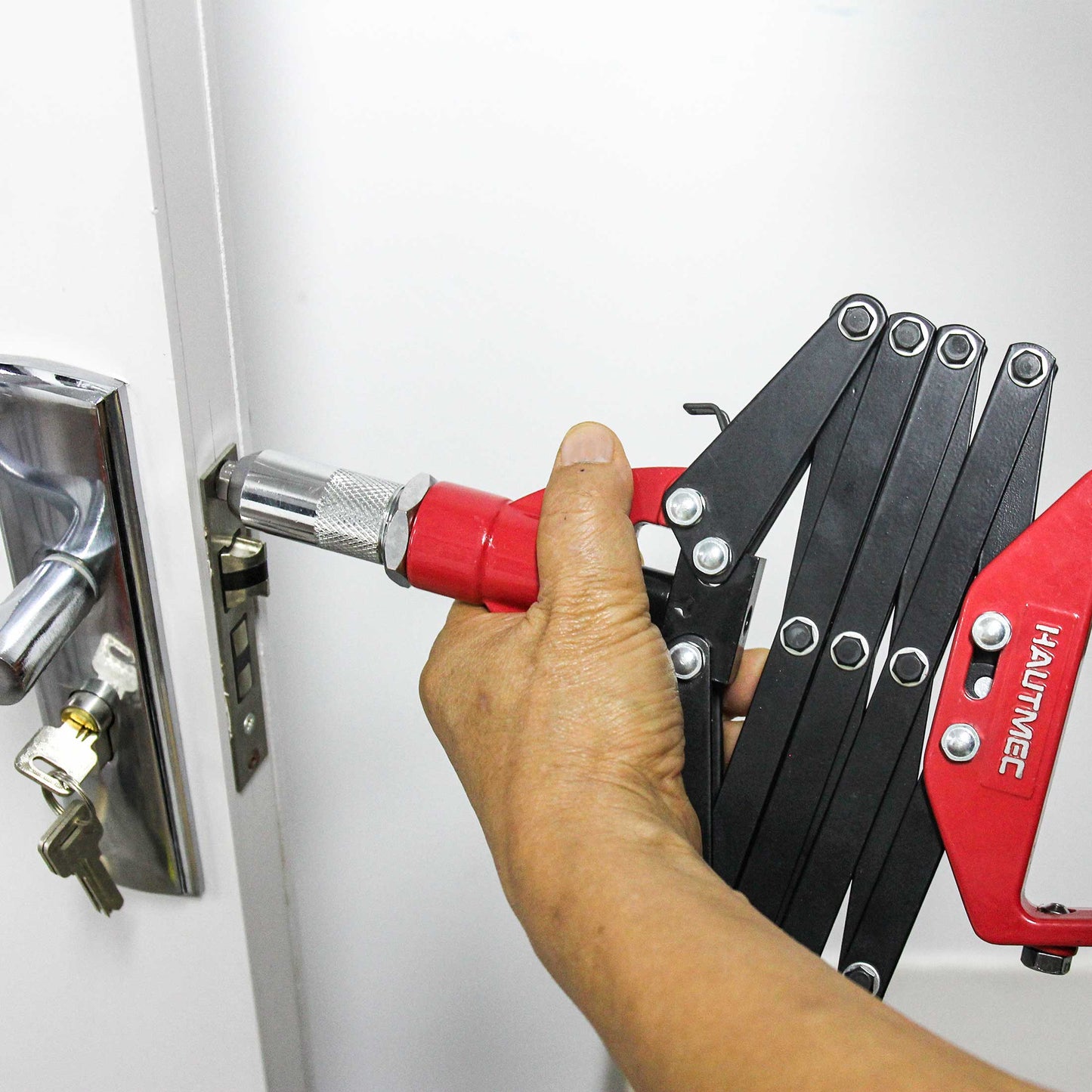 HAUTMEC Expert Heavy-Duty Lazy Tong Pop Riveter With 5 Replaceable Nosepieces, Single pull Action Riveter, Fast Riveting for industrial use HT0130-HR