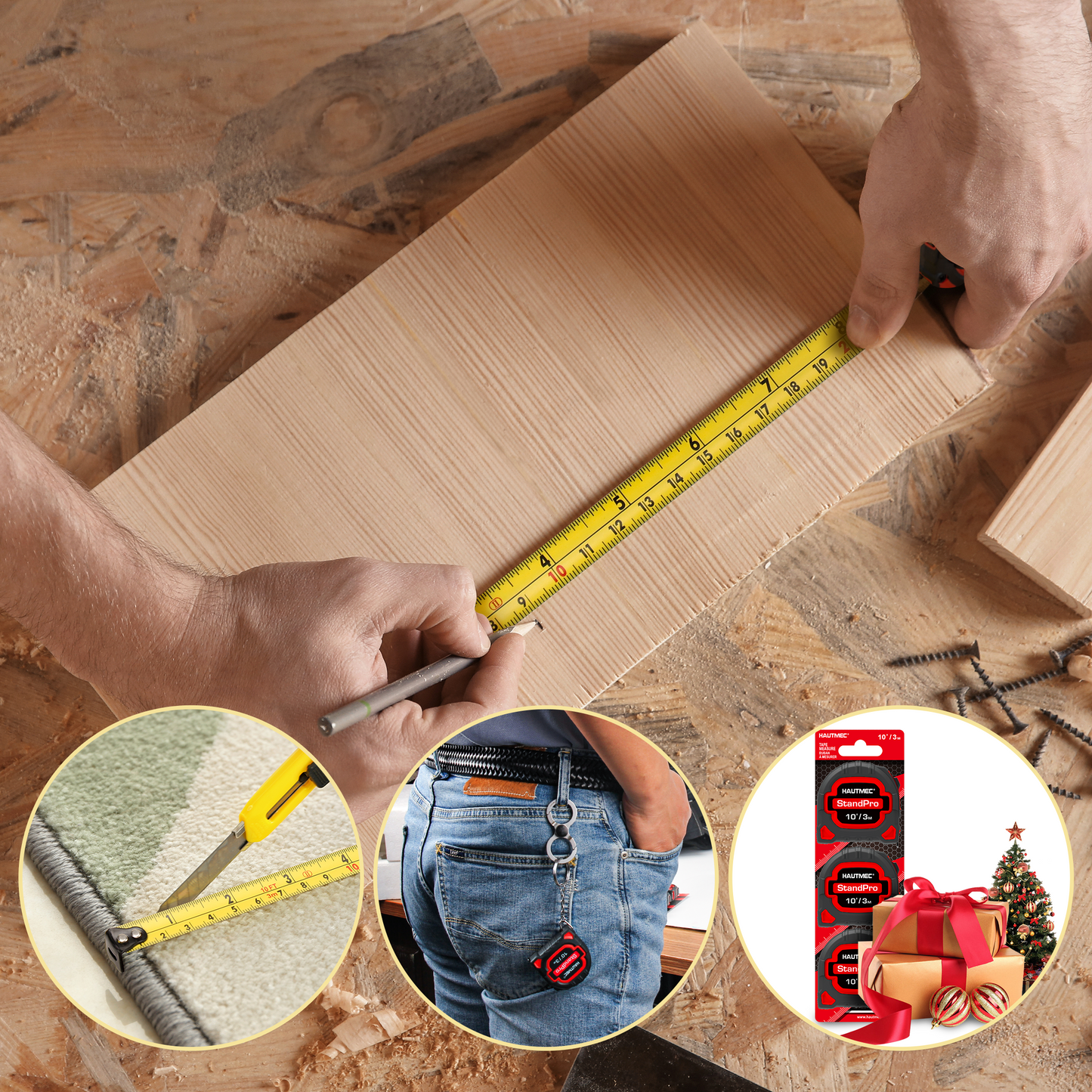 HAUTMEC 3 Pc Small Tape Measure, Mini Tape Measure, Keychain Tape Measure, Metric and Imperial Scales, Retractable Pocket Tape Measure Suitable for Homeowners, HT0252