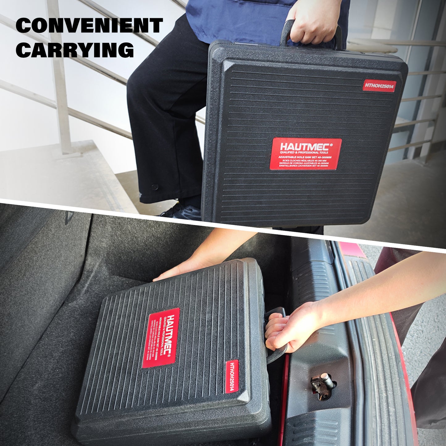 HAUTMEC Adjustable Hole Saw Cutter Kit, 1.6"–11.8"(40–300mm) Large Size, Heavy-Duty Bi-Metal Hole Cutter with PC Dust Shield, Adjustable Arbor & Pilot Bit for Wood, Plastic, Drywall – HTHOH25014