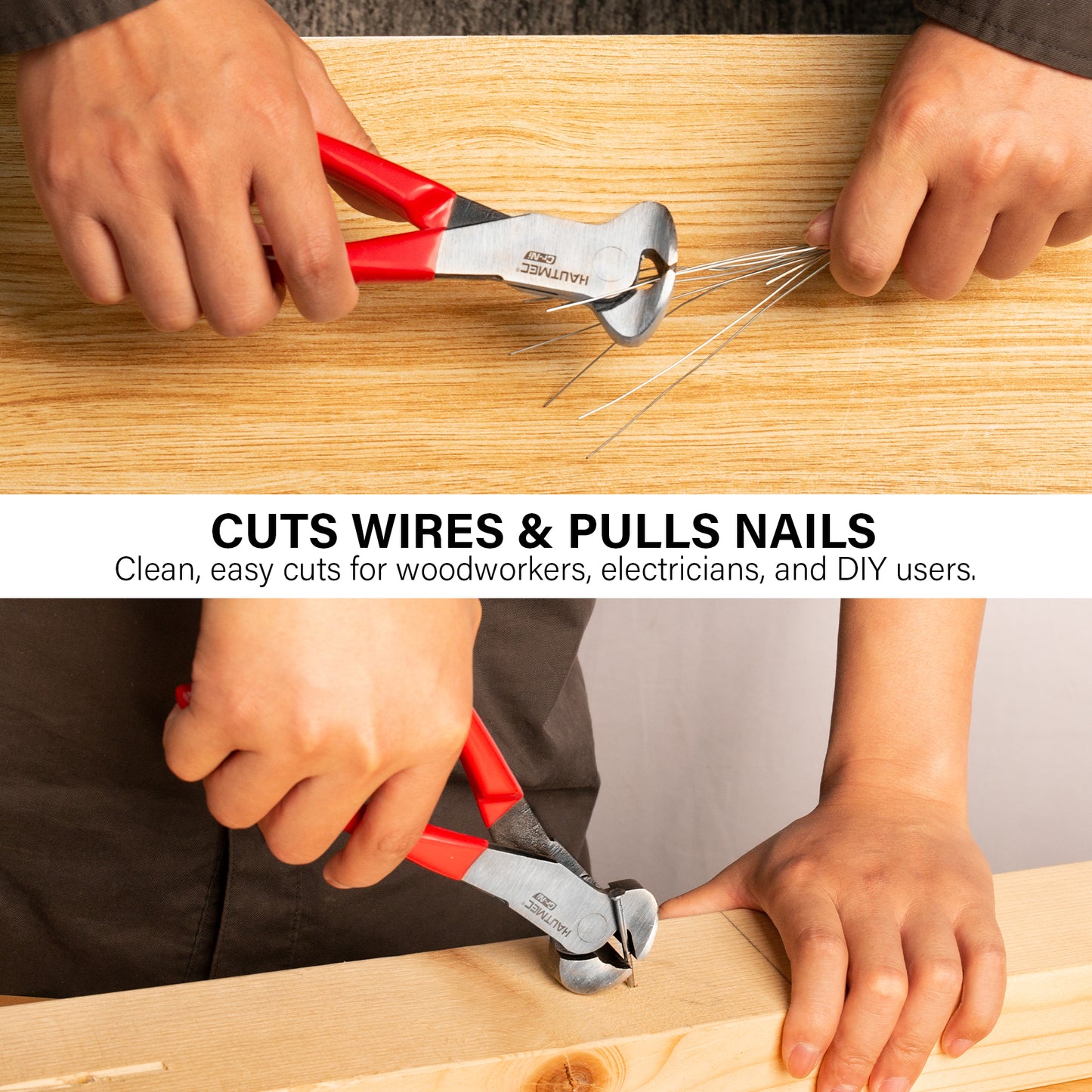 HAUTMEC 7 Inch Nail Puller Pliers Tool, CR-Ni Steel End Cutting Pliers with Non-Slip Grip, Nail Remover Tool with Polished Finish, End Cutting Nippers Tool for Pulling Nails and Wires HT0158-CP