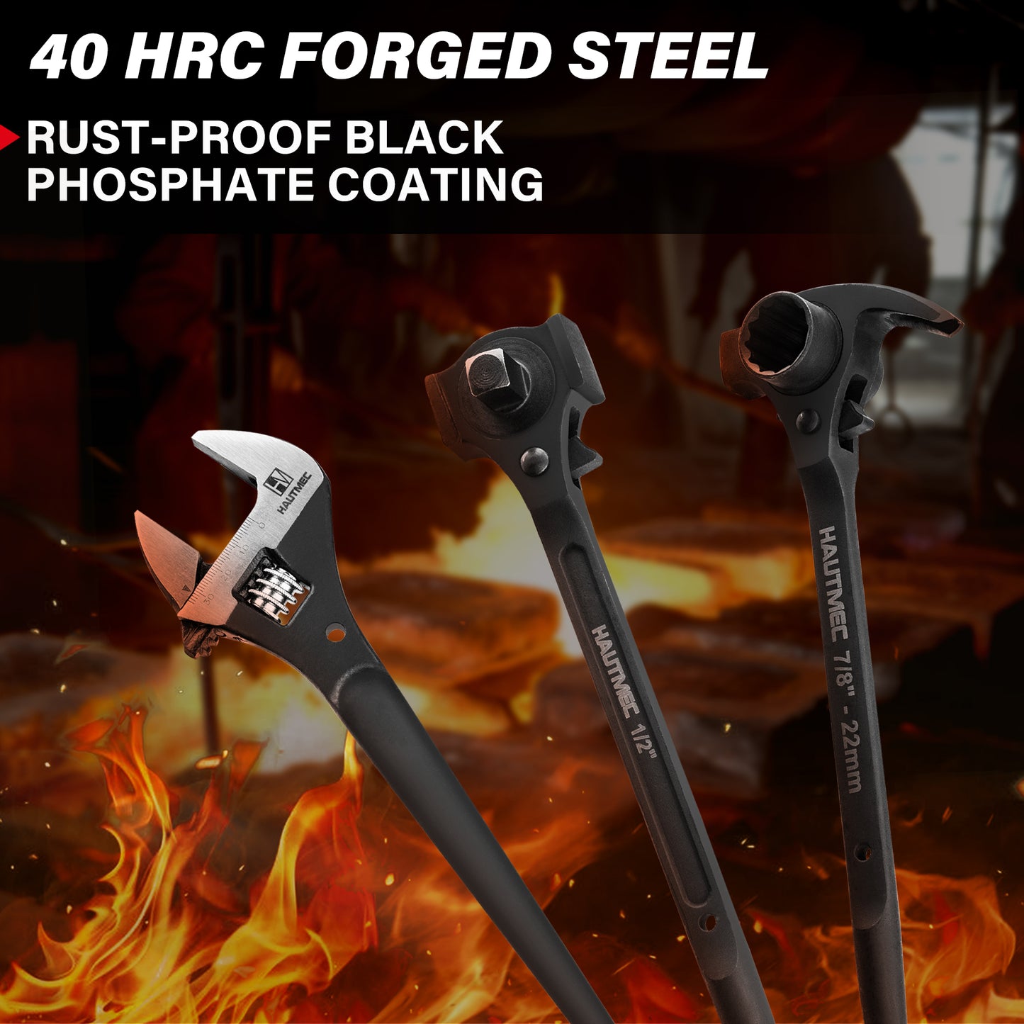 HAUTMEC 12inch Spud Ratchet Wrench Set(3 PCS), Includes 3/4" x 7/8" Dual Socket Scaffold Ratchet Wrench with Claw Pry Bar & Hammer Function, 3/8" x 1/2" Dual Head Ratchet, and Adjustable Spud Wrench HTASM25020