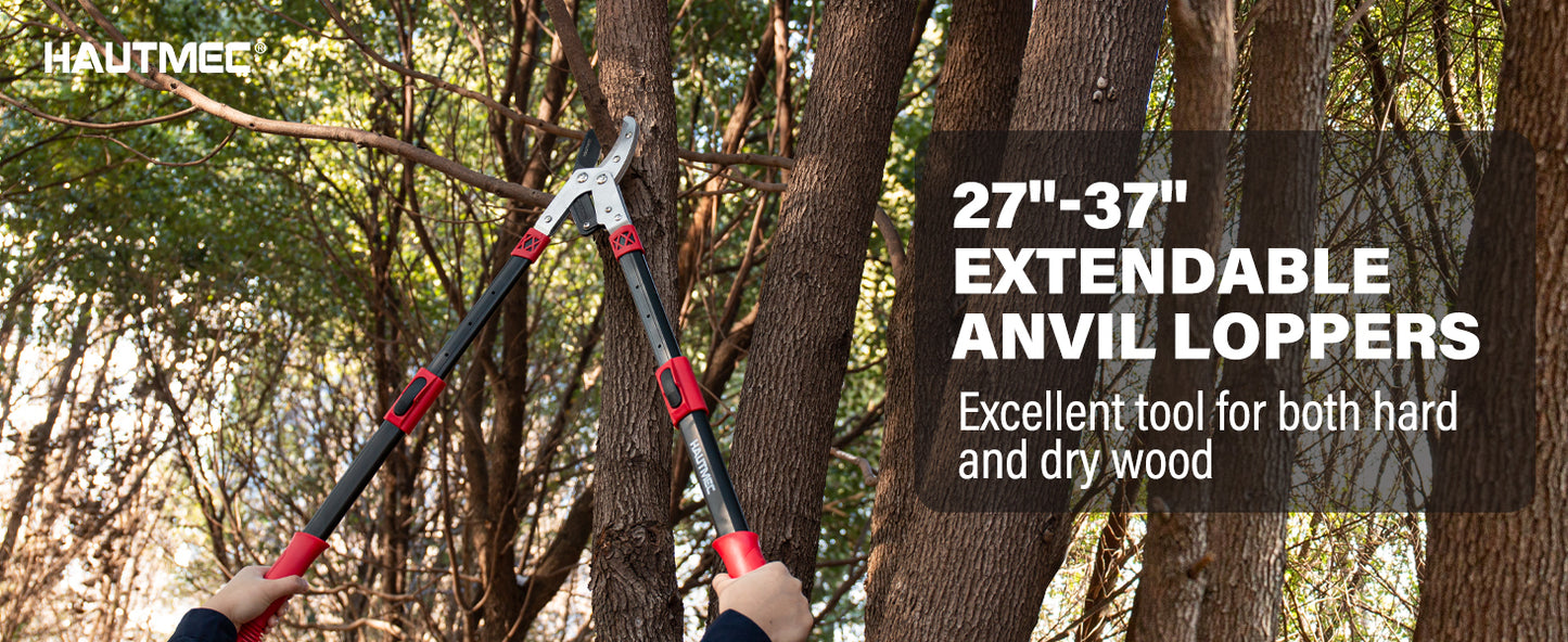 HAUTMEC Anvil Loppers for Tree Trimming Heavy Duty, Extendable 27-37'' Garden Bypass Loppers with Compound Action System, 2" Cutting Capacity,with replacement blades, HT0461