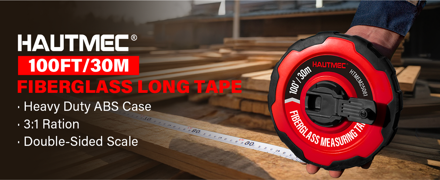 HAUTMEC Measuring Tape Long 100ft/30m Tape Measure Flexible Pvc Fiberglass Dual Inch/Metric, 3:1 Gear Ratio Speed Closed Reel Measure Tape,For Land Yard Distance Measurement, And Construction HTMEM25061