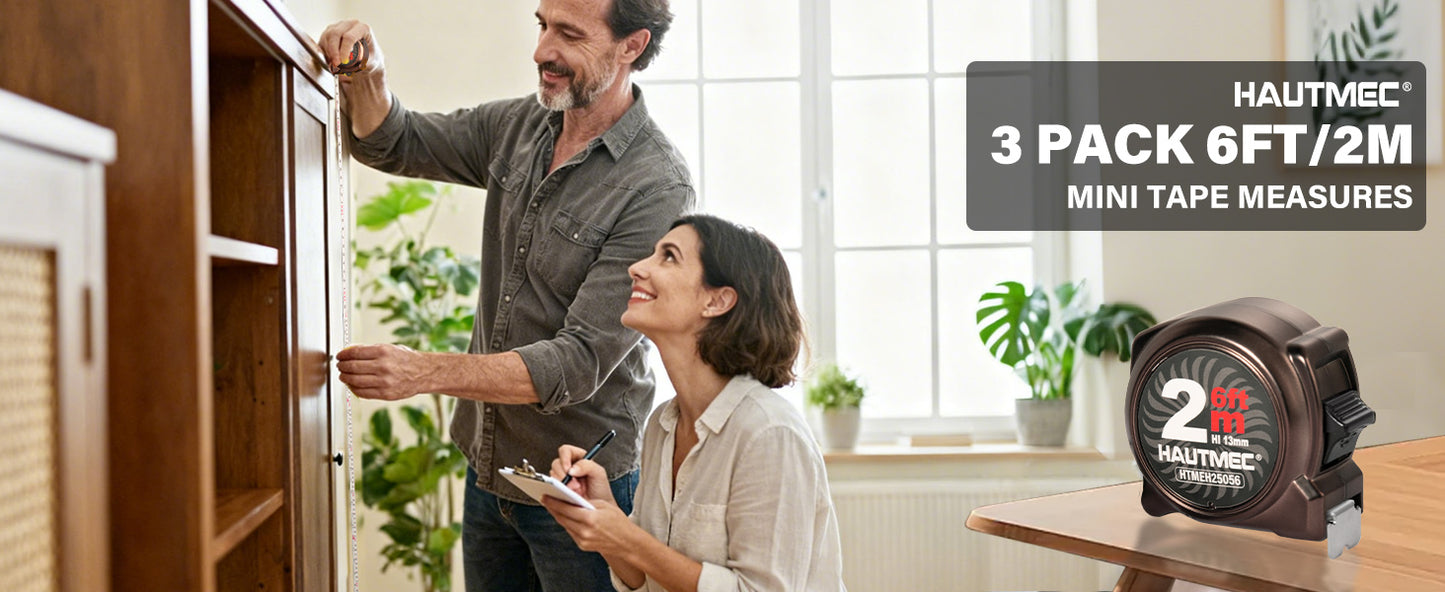 HAUTMEC Mini Tape Measure, Brown 3PCS 6FT/2M Small Measuring Tape, Metric & Imperial Scales, Retractable Pocket Keychain Measurement,ABS Protective Casing, Suitable for Homeowners, HTMEH25056