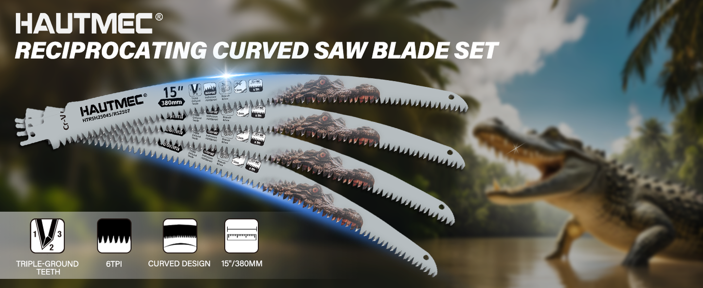 HAUTMEC 15 Inch Japanese Teeth Reciprocating Saw Blade, Cr-V Sawzall Blades with 6TPI Harden Teeth, Arc Edge Design, Medium Cut for for Tree Trimming, Wood, PVC Pipe Cutting, 4 Pack – HTRSH25045