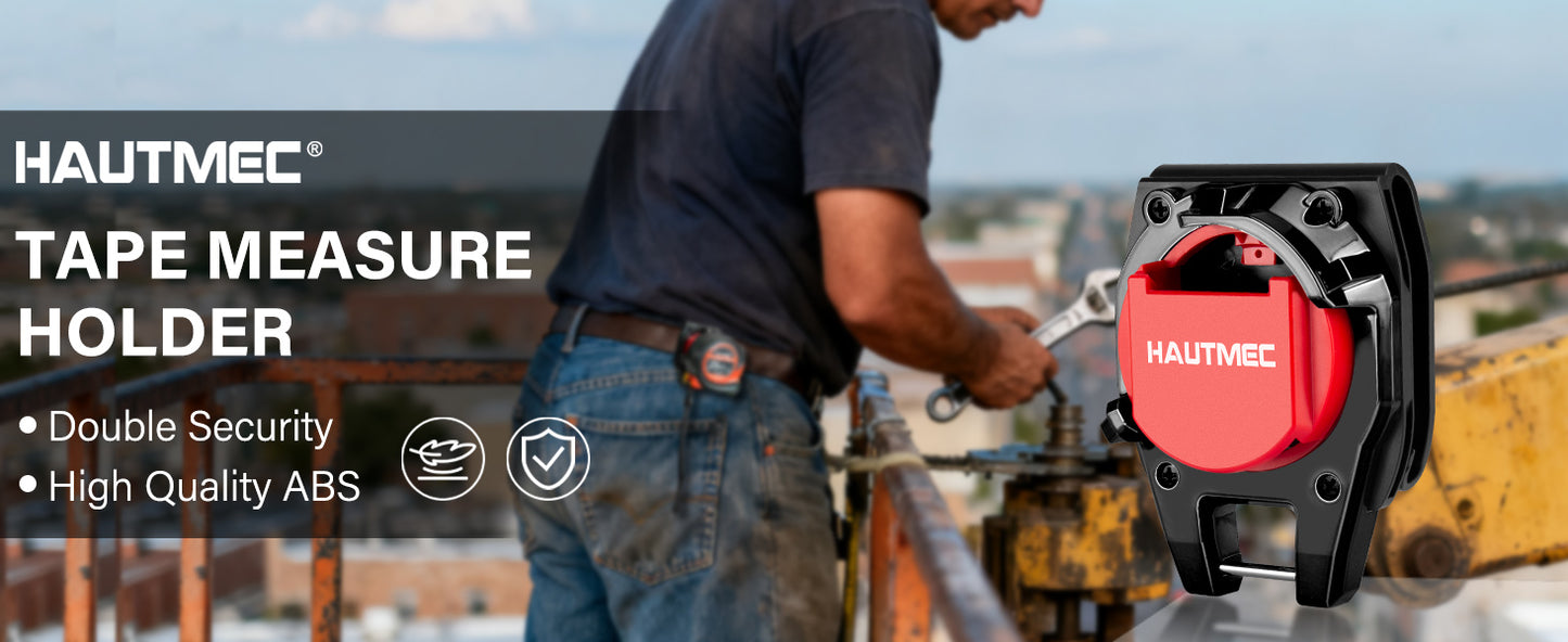 HAUTMEC Tape Measure Holder for Tool Belt Clip,Widen Locking Belt Clip up to 2-1/8" with Rotating Latch Tape Measure Clip Compact & Portable Measuring Tape Holder HTMEM25049