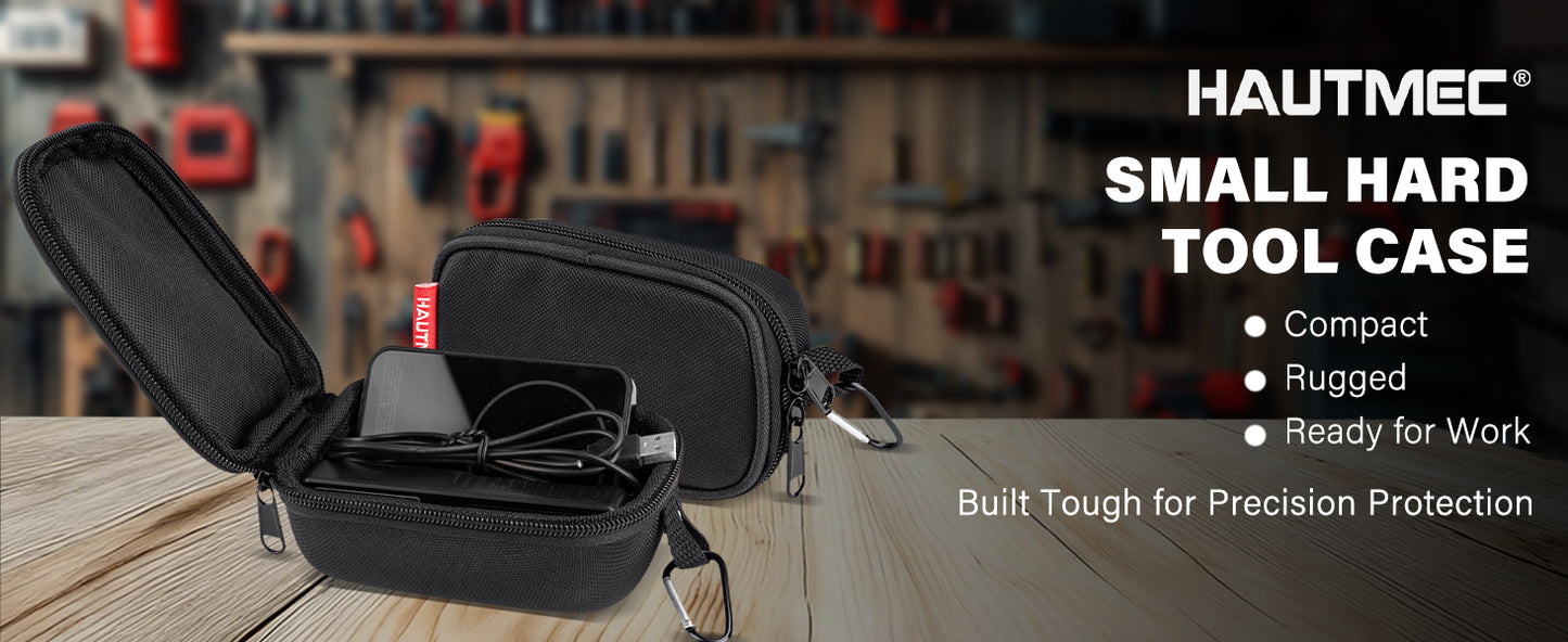 HAUTMEC Small Hard Tool Storage Case, Heavy-Duty 1680D Tool Bag with EVA Molded Base, PE Reinforced Top & Waterproof Bottom, Dual Zipper Compact Organizer for Small Parts & Electronic Devices – HT0402