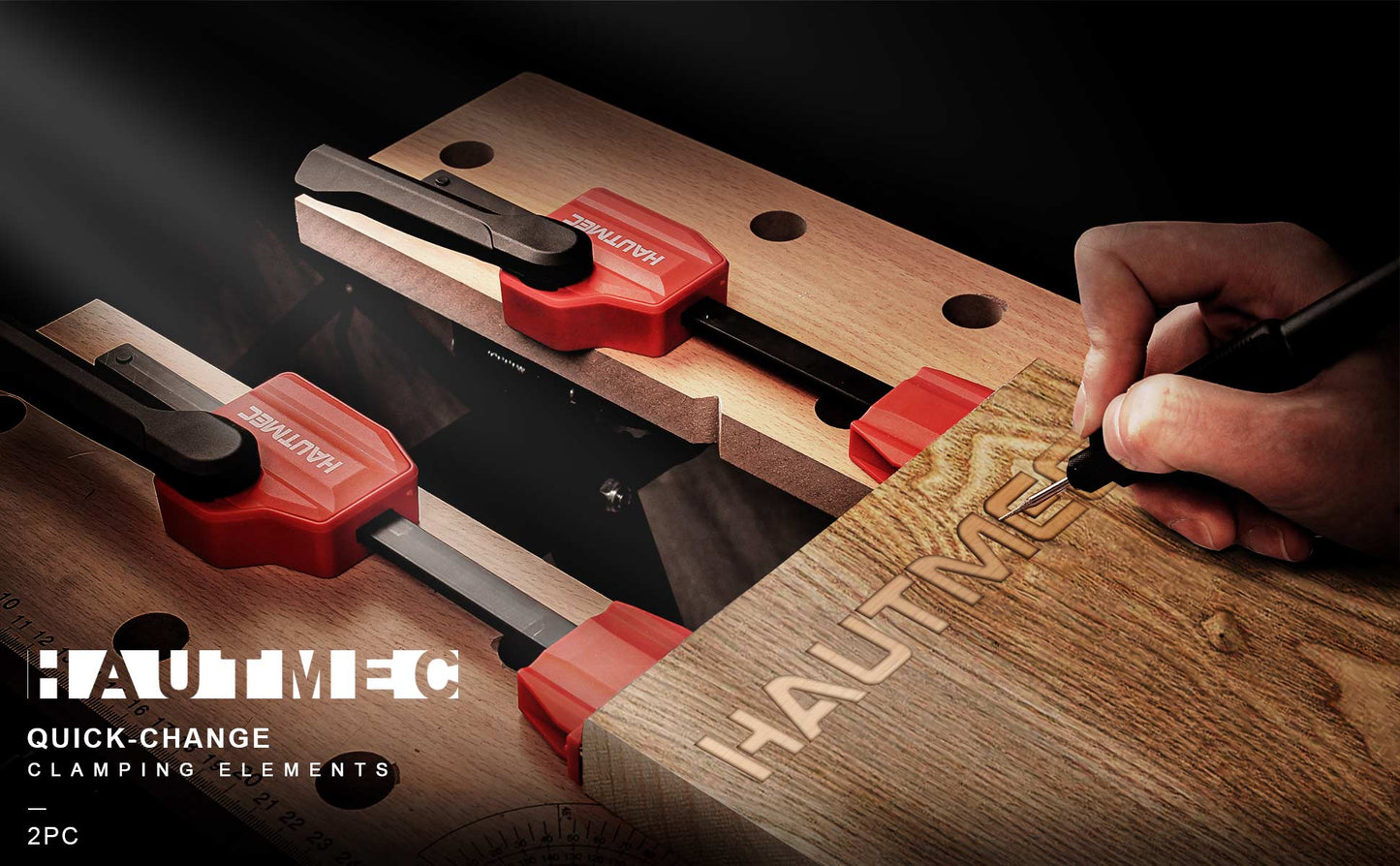 HAUTMEC 3/4" Bench Dog Clamp, Quick-Release Hold Down Clamps for 19mm Dog Holes, 170 Lbs Clamping Force, Adjustable Bench Clamps for Woodworking, Assembling, Gluing, 4 Pack - HT0276-2pc
