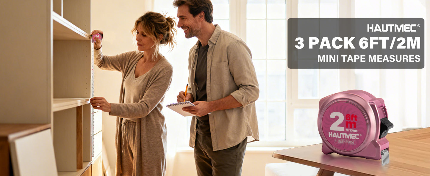 HAUTMEC Mini Tape Measure, Pink 3PCS 6FT/2M Small Measuring Tape, Metric & Imperial Scales, Retractable Pocket Tape Measure Keychain Measurement, ABS Protective Casing, Suitable for Homeowners,HTMEH25057