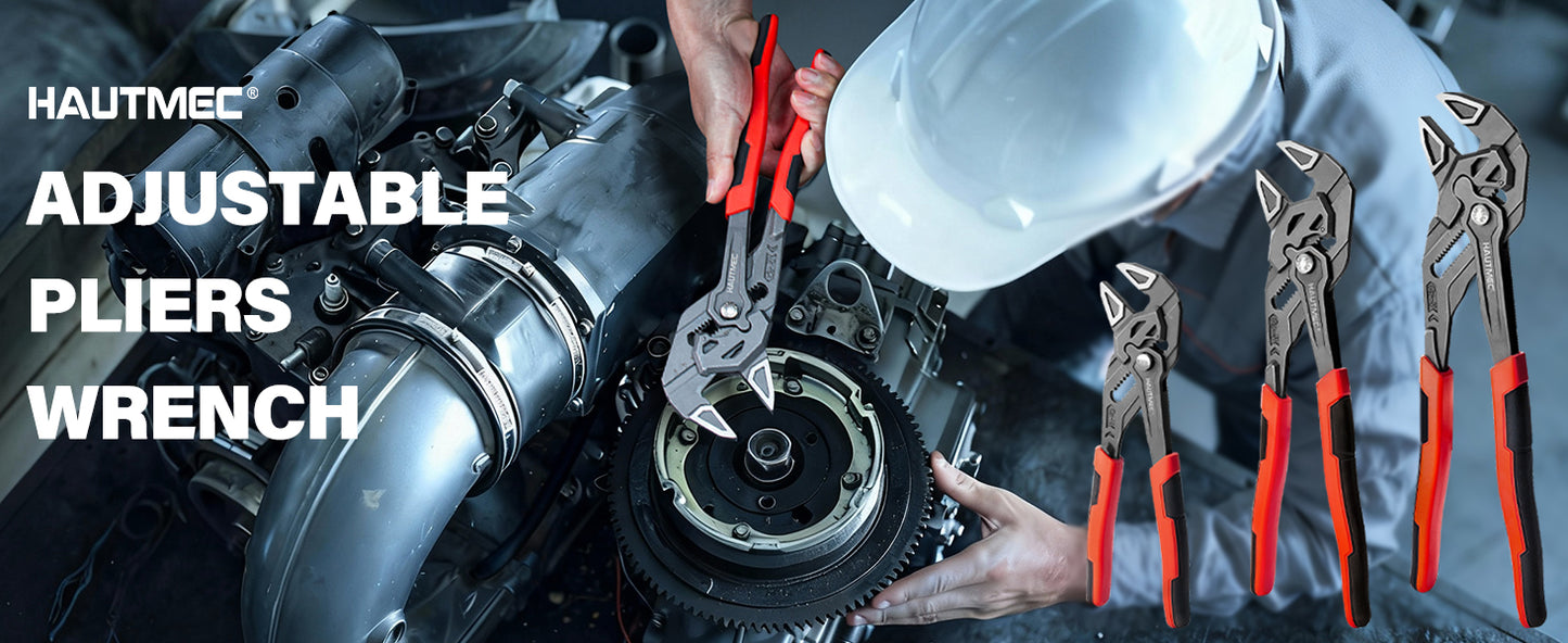 HAUTMEC Adjustable Pliers Wrench, 10-Inch Smooth Jaw Parallel Pliers, Heat-Treated CR-V Steel & Phosphated Rust-Resistant, SAE/Metric Scale, Storage Belt Pouch for Professional Plumbing & DIY  HTAWH25024