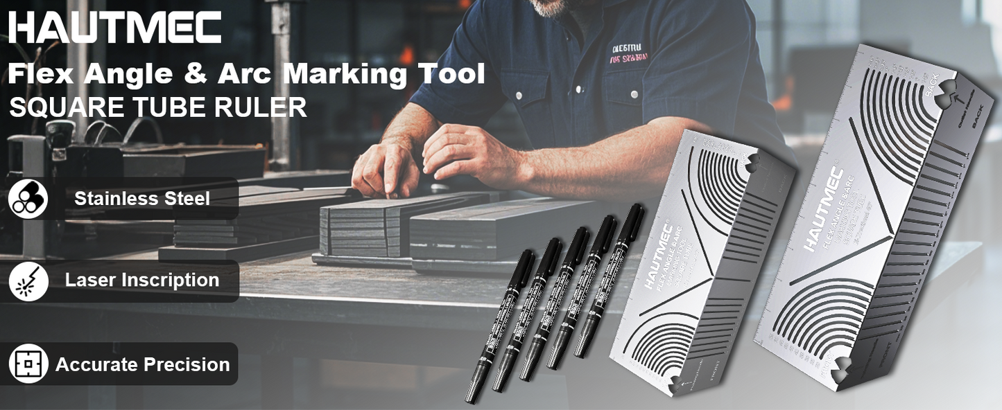 HAUTMEC Flex Angle & Arc Marking Tool,Multi-functional Square Tube Scriber for Square Tube, Right Angle Ruler with 5 PCS Marking Pen for Metalworking, Engineering, Construction (Big Size 20-85) HT0458