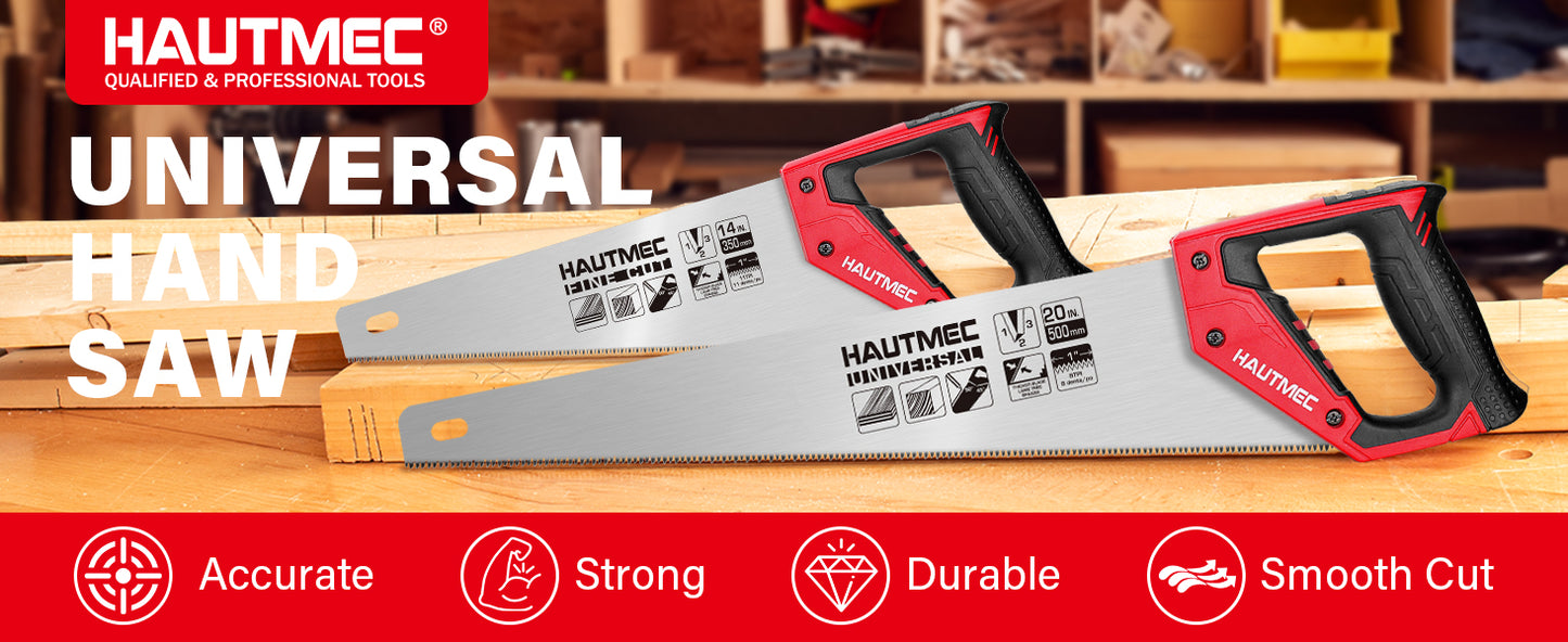 HAUTMEC 20 in. Pro Hand Saw, 8 TPI/9 PPI Universal-Cut Soft-Grip Hardpoint Handsaw HT0025-SA