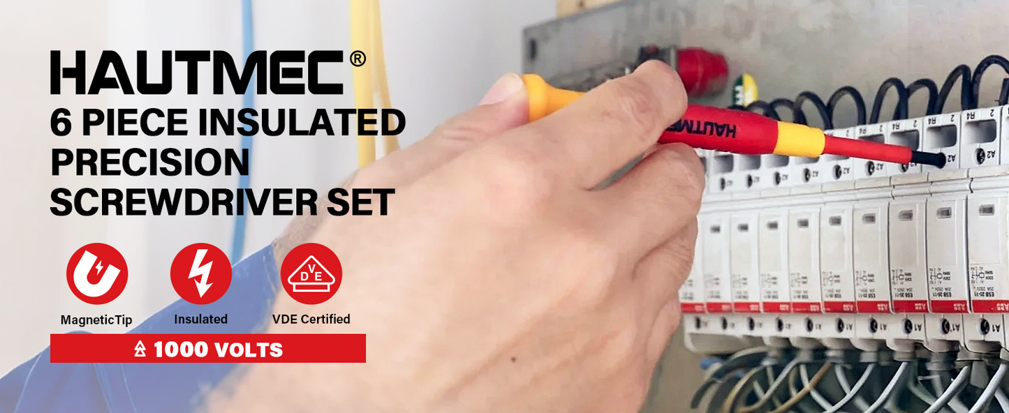 HAUTMEC 6PCS Small Precision Screwdriver Set 1000V Mini Insulated Screwdriver Set with VDE Certified, S2 Steel, Slotted and Phillips Magnetic Tip for Electrical Work, HT0313