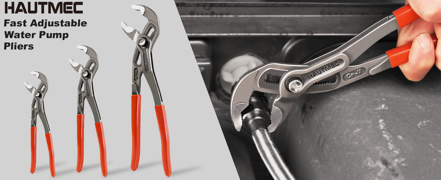 HAUTMEC 12-Inch Water Pump Pliers, Fast Adjustable Tongue and Groove Joint Pliers, V-Jaw with Comfort Grips, Rust-Proof CRV Steel Construction for Plumbing, Home Repair, and Pipe Fittings HT0368-PL