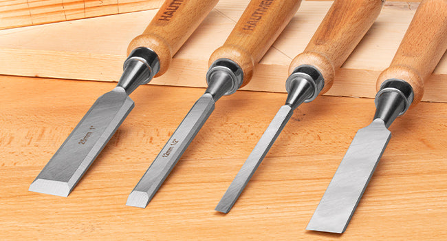 HAUTMEC 4PCS Wood Chisel Set for Woodworking, Carpentry Carving Tool with Bevel Edged Steel Blade, High Impact Handle for Woodcutting Sharpening HT0235-WW