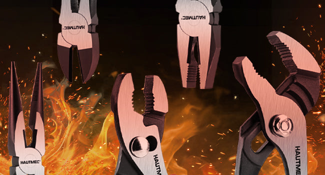 HAUTMEC 5-Piece Bi-Material Pliers Set, Including Slip-joint, Long Nose, Diagonal, Linesman, Groove Joint Pliers, Multi-Purpose for Repair, Home Maintenance, HTPTM25035