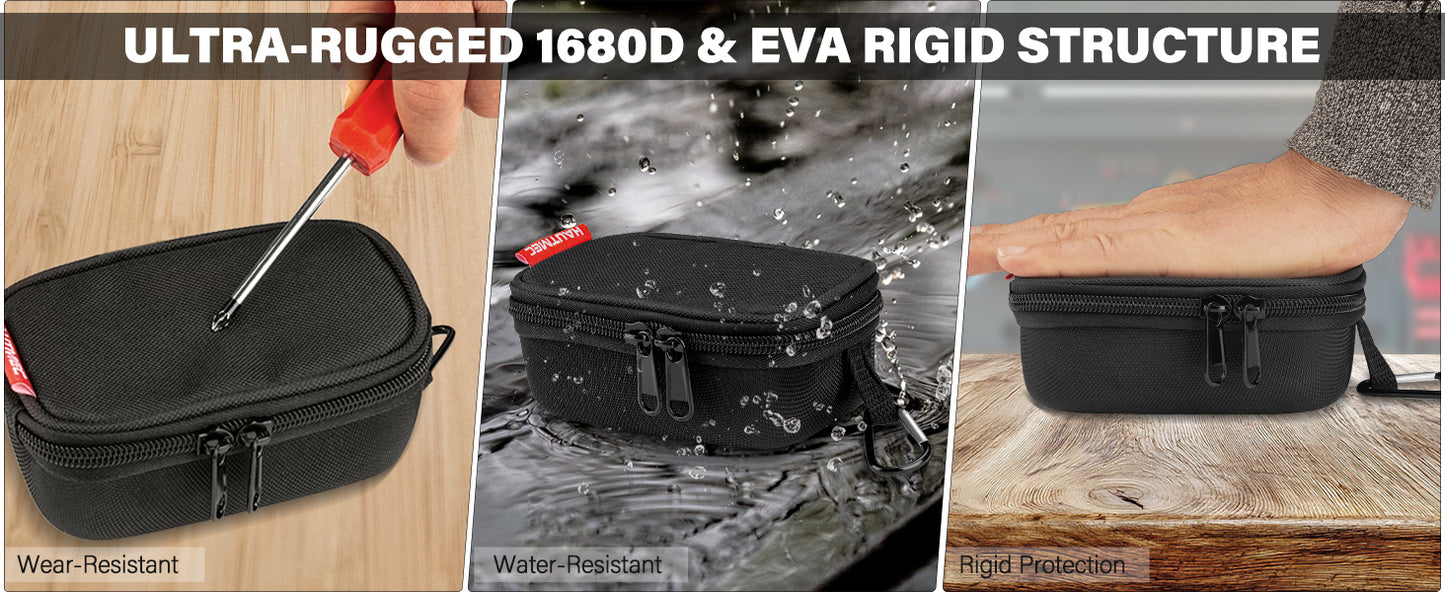 HAUTMEC Small Hard Tool Storage Case, Heavy-Duty 1680D Tool Bag with EVA Molded Base, PE Reinforced Top & Waterproof Bottom, Dual Zipper Compact Organizer for Small Parts & Electronic Devices – HT0402