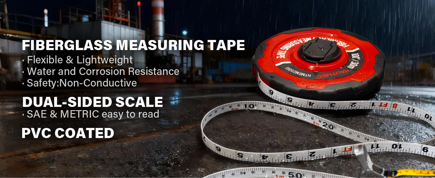 HAUTMEC Measuring Tape Long 100ft/30m Tape Measure Flexible Pvc Fiberglass Dual Inch/Metric, 3:1 Gear Ratio Speed Closed Reel Measure Tape,For Land Yard Distance Measurement, And Construction HTMEM25061