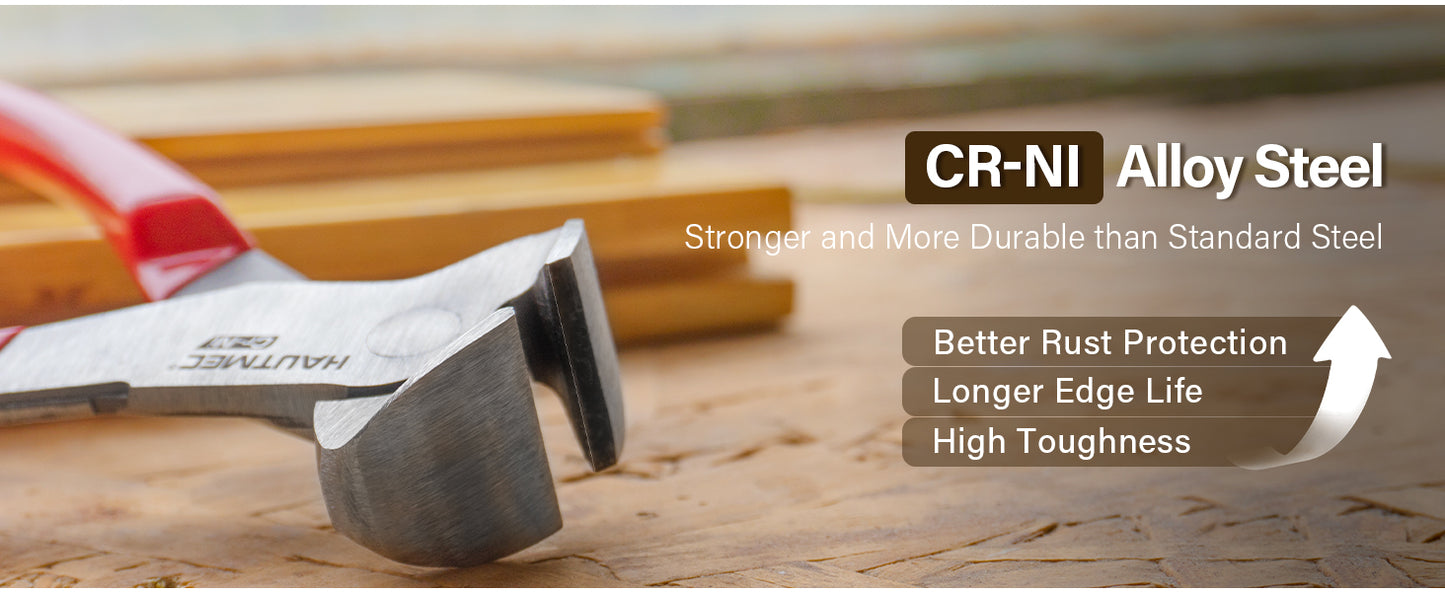 HAUTMEC 7 Inch Nail Puller Pliers Tool, CR-Ni Steel End Cutting Pliers with Non-Slip Grip, Nail Remover Tool with Polished Finish, End Cutting Nippers Tool for Pulling Nails and Wires HT0158-CP